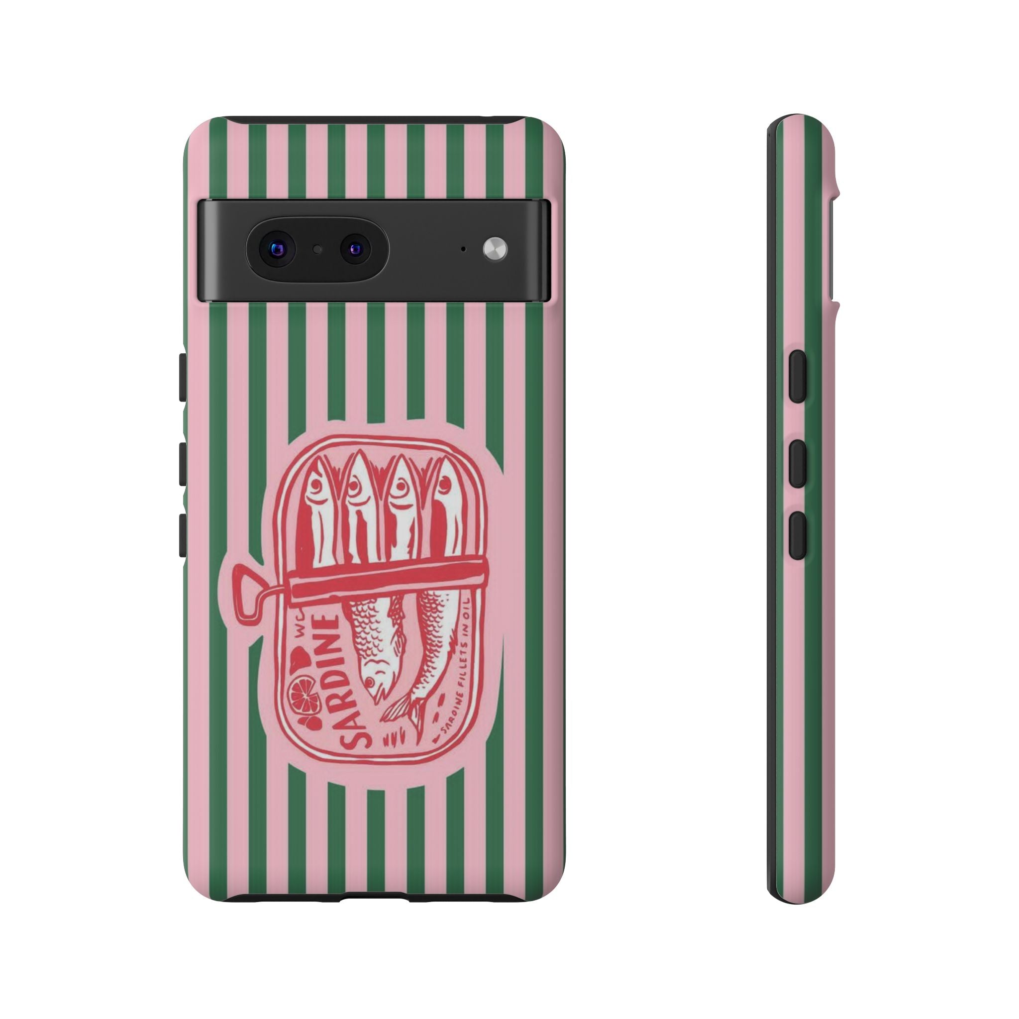 Sardine Stripe Phone Case — Retro Pink & Green Nautical Protection