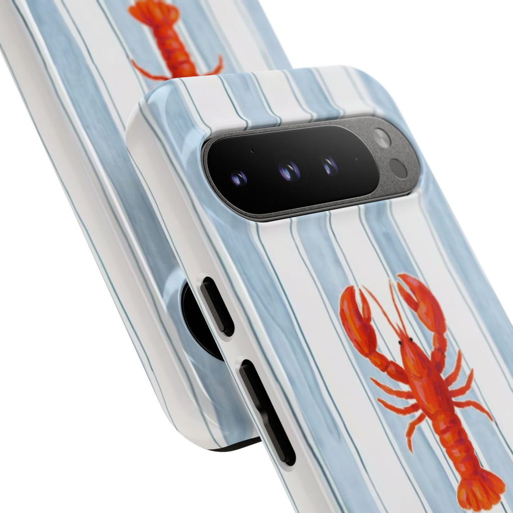 Lobster Stripe Phone Case — Nautical Blue & White Protective Cover