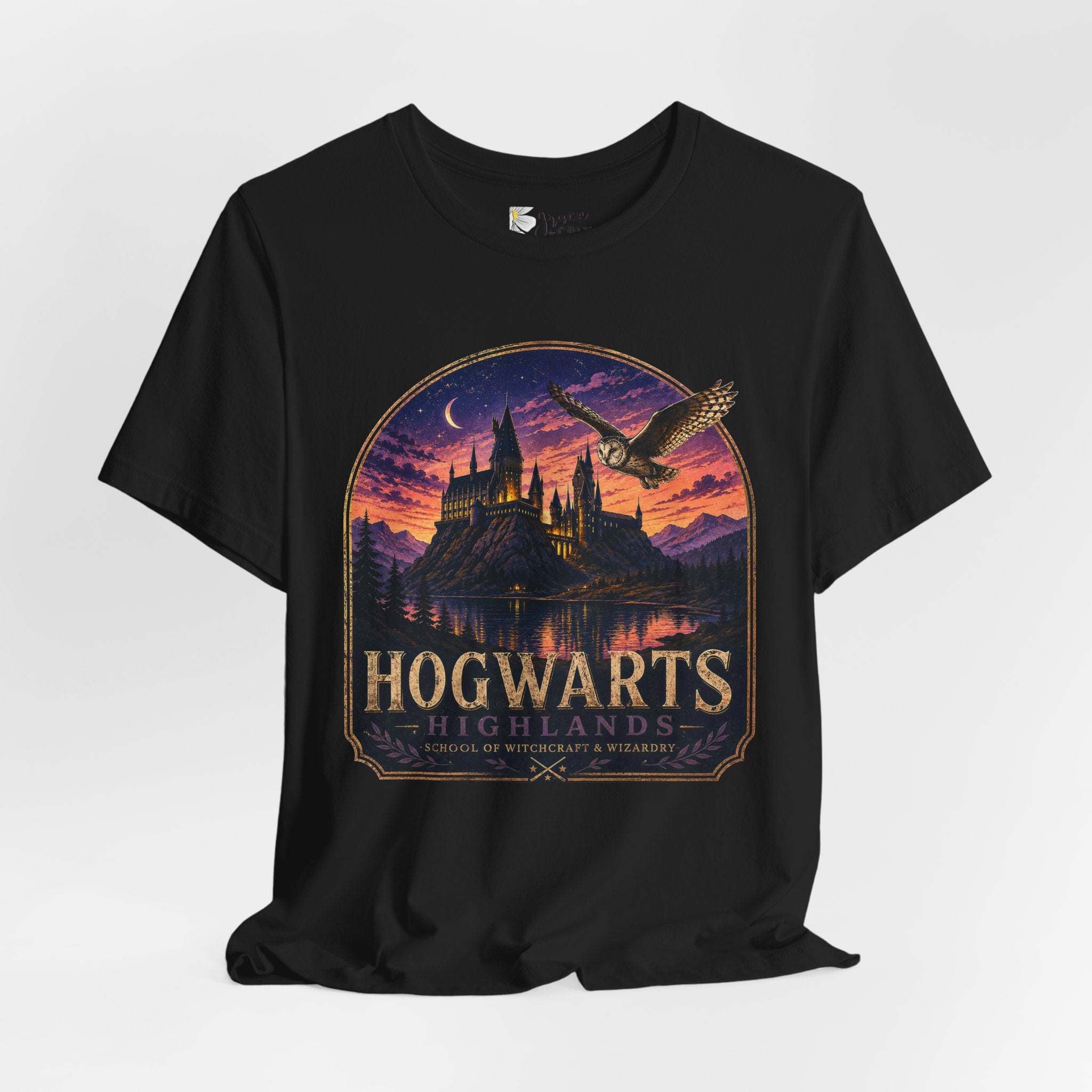 Hogwarts Highlands Graphic Tee — Sunset Castle Illustration T‑Shirt