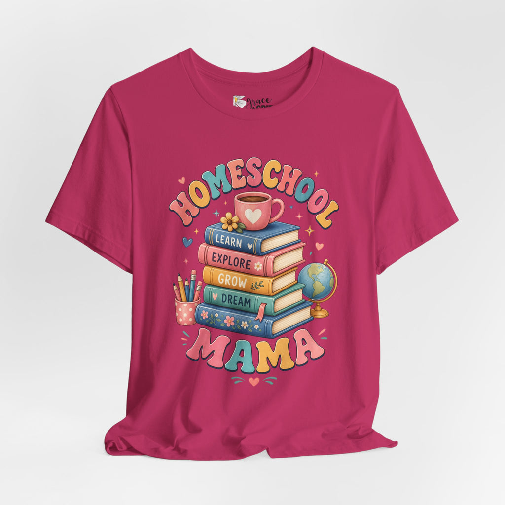 Homeschool Mama T-Shirt – Colorful Stacked Books Design