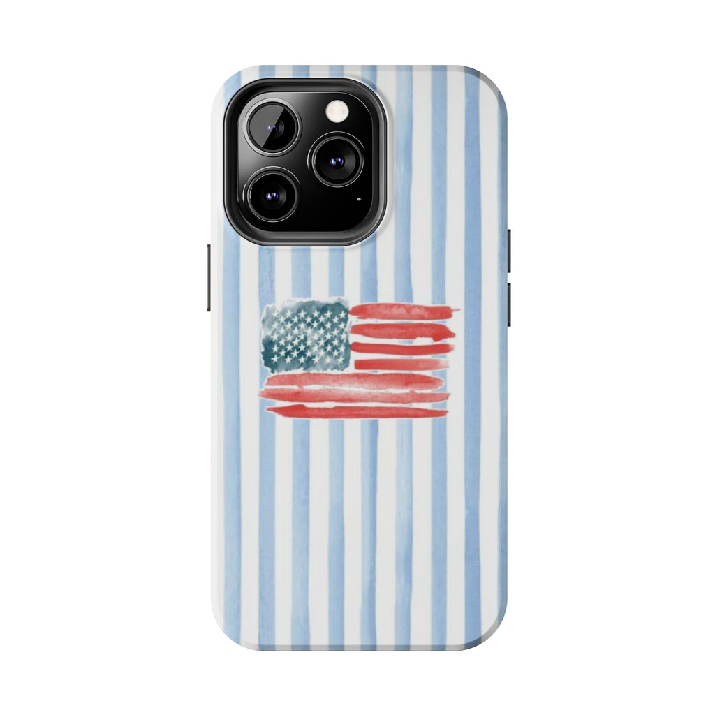 American Flag Watercolor Tough Phone Case — Blue Striped Patriotic Phone Case