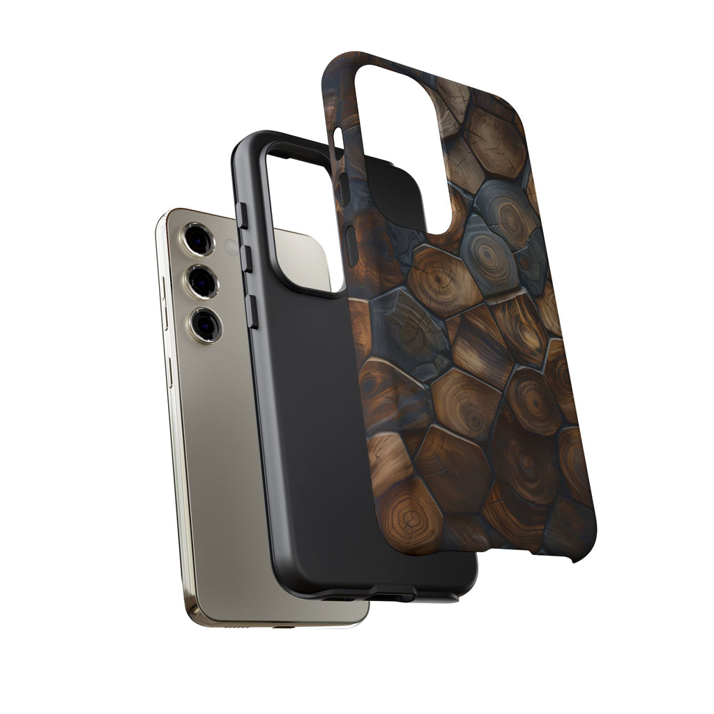 Wood Grain Hex Phone Case — Rustic Geometric iPhone Protection