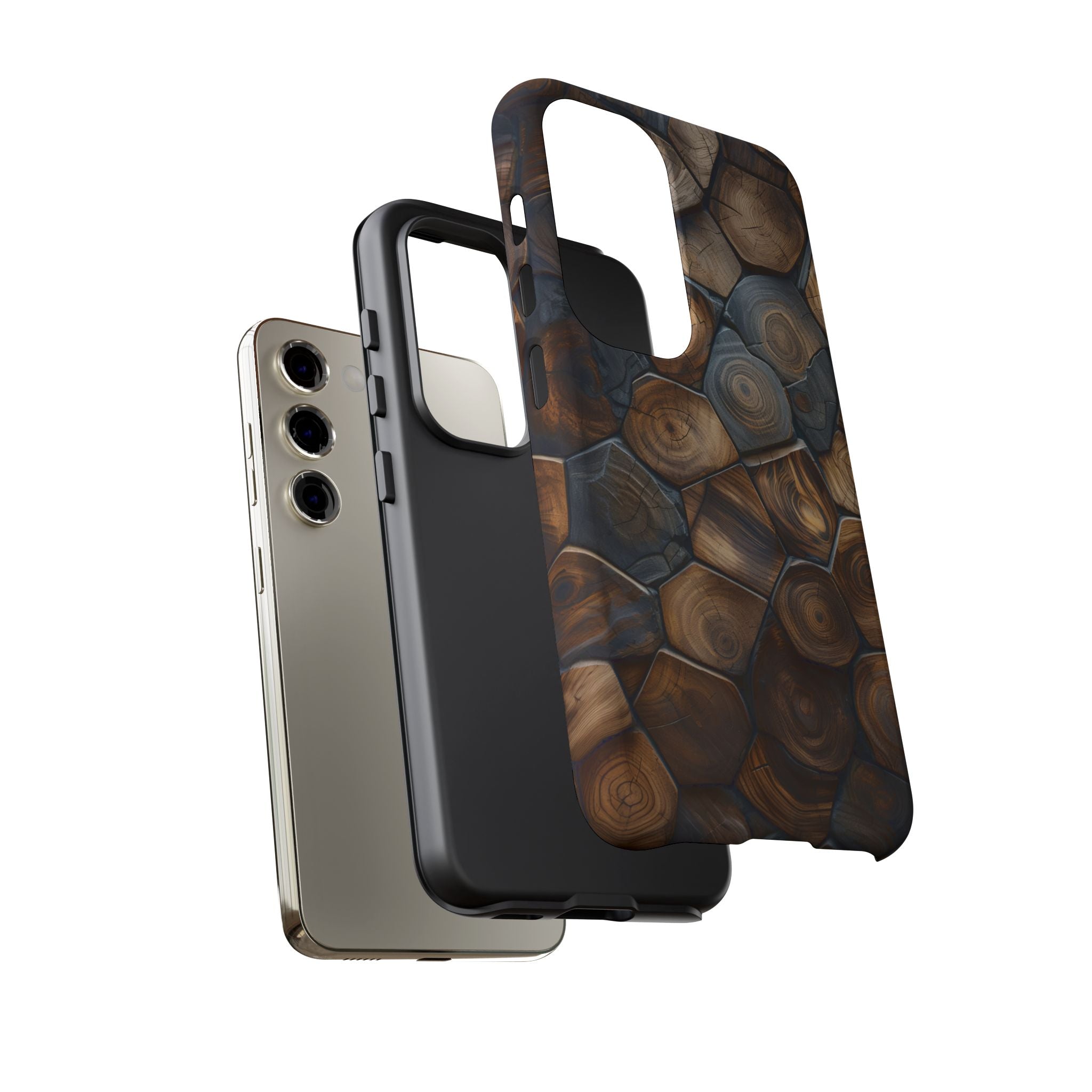 Wood Grain Hex Phone Case — Rustic Geometric iPhone Protection