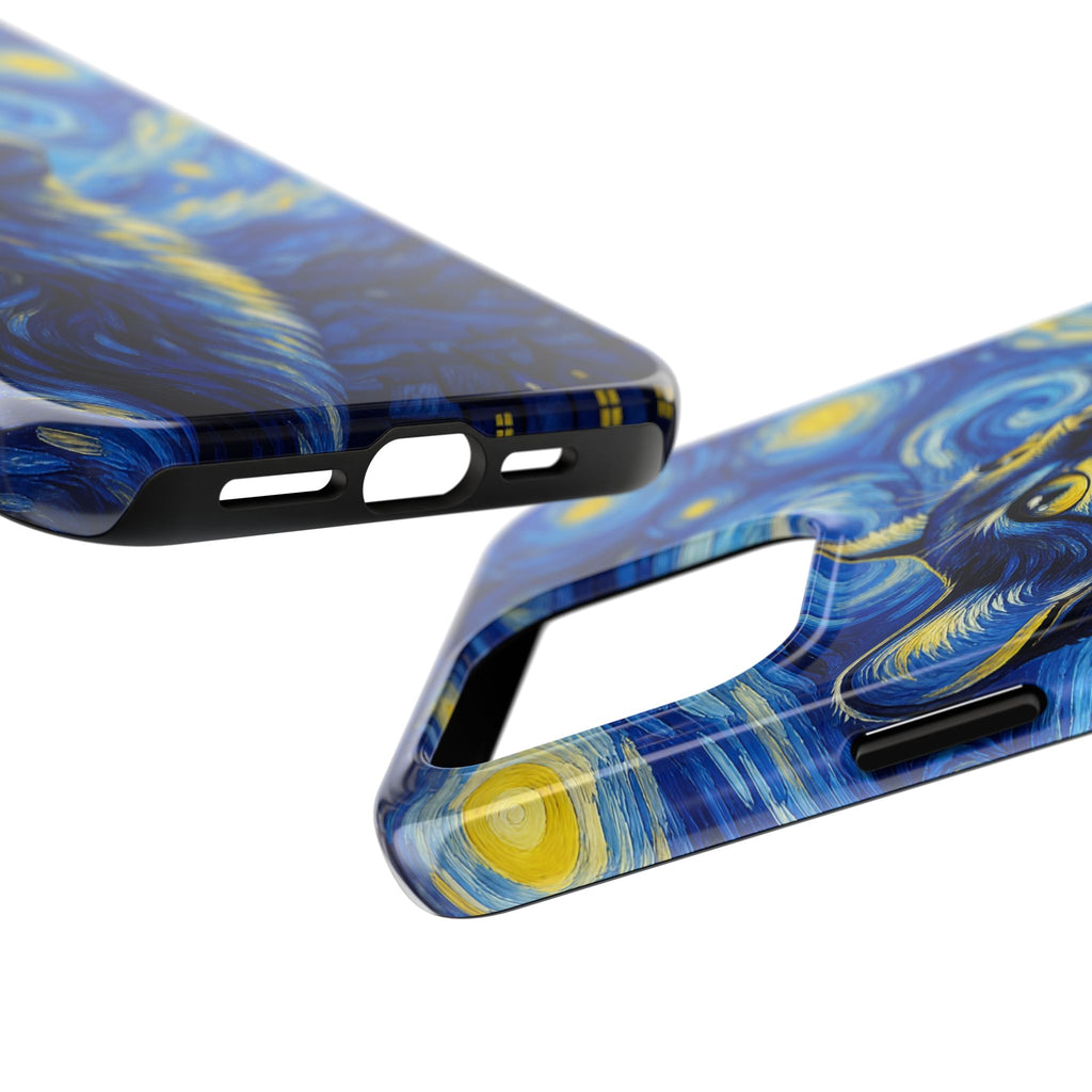 Starry Night Cat Tough Phone Case — Van Gogh Style Galaxy Kitten Protective Cover