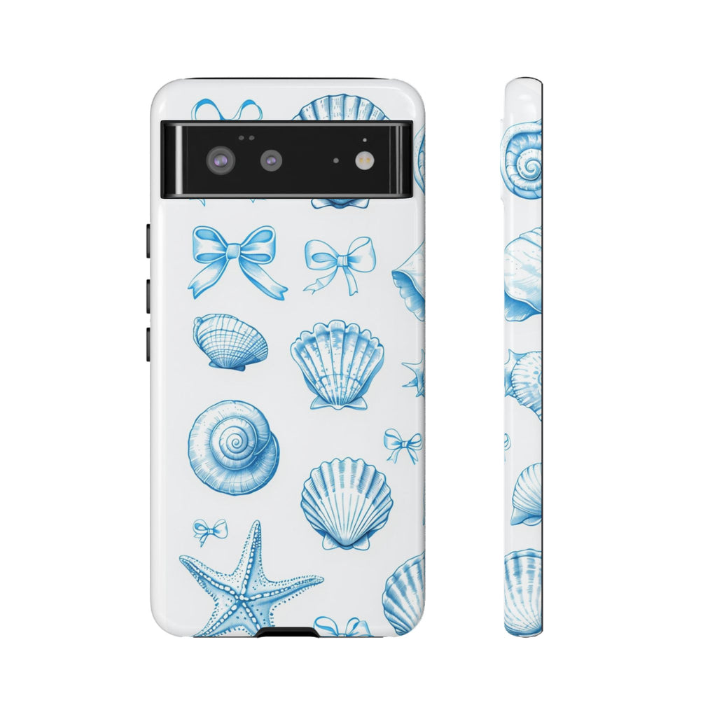 Seaside Shells Phone Case — Blue Nautical Shell & Starfish Pattern