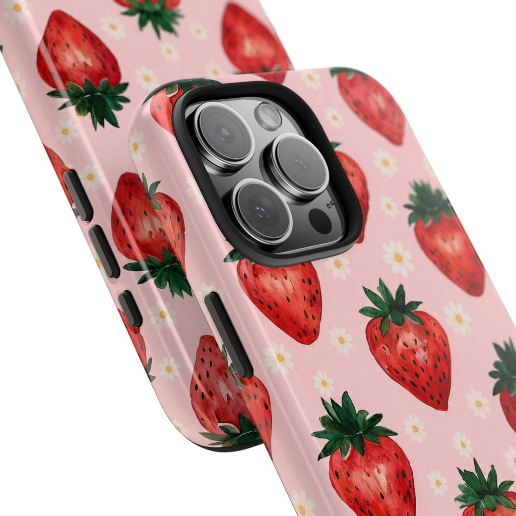 Strawberry Pattern Tough Phone Case — Cute Pink Fruit iPhone/Android Protection