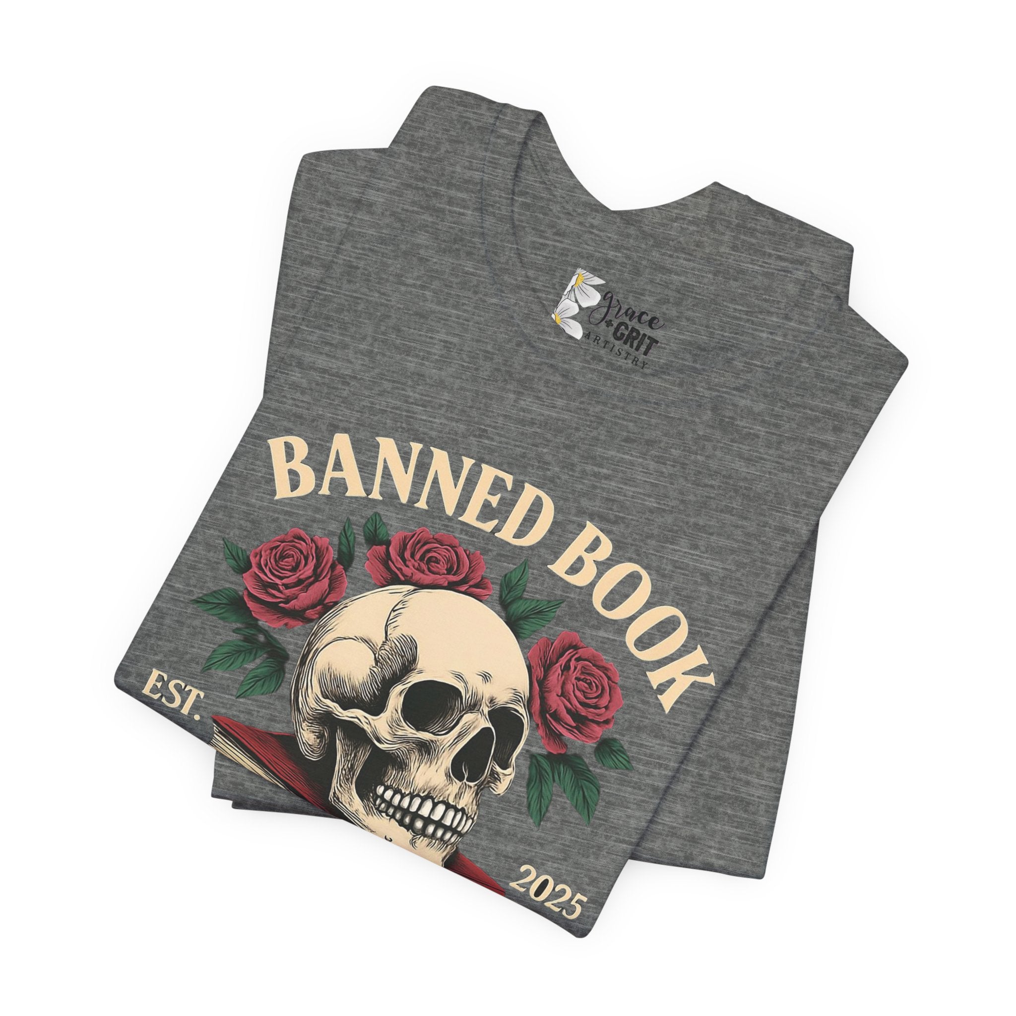 Banned Book Skull with Roses T-Shirt | Education Stack Tee