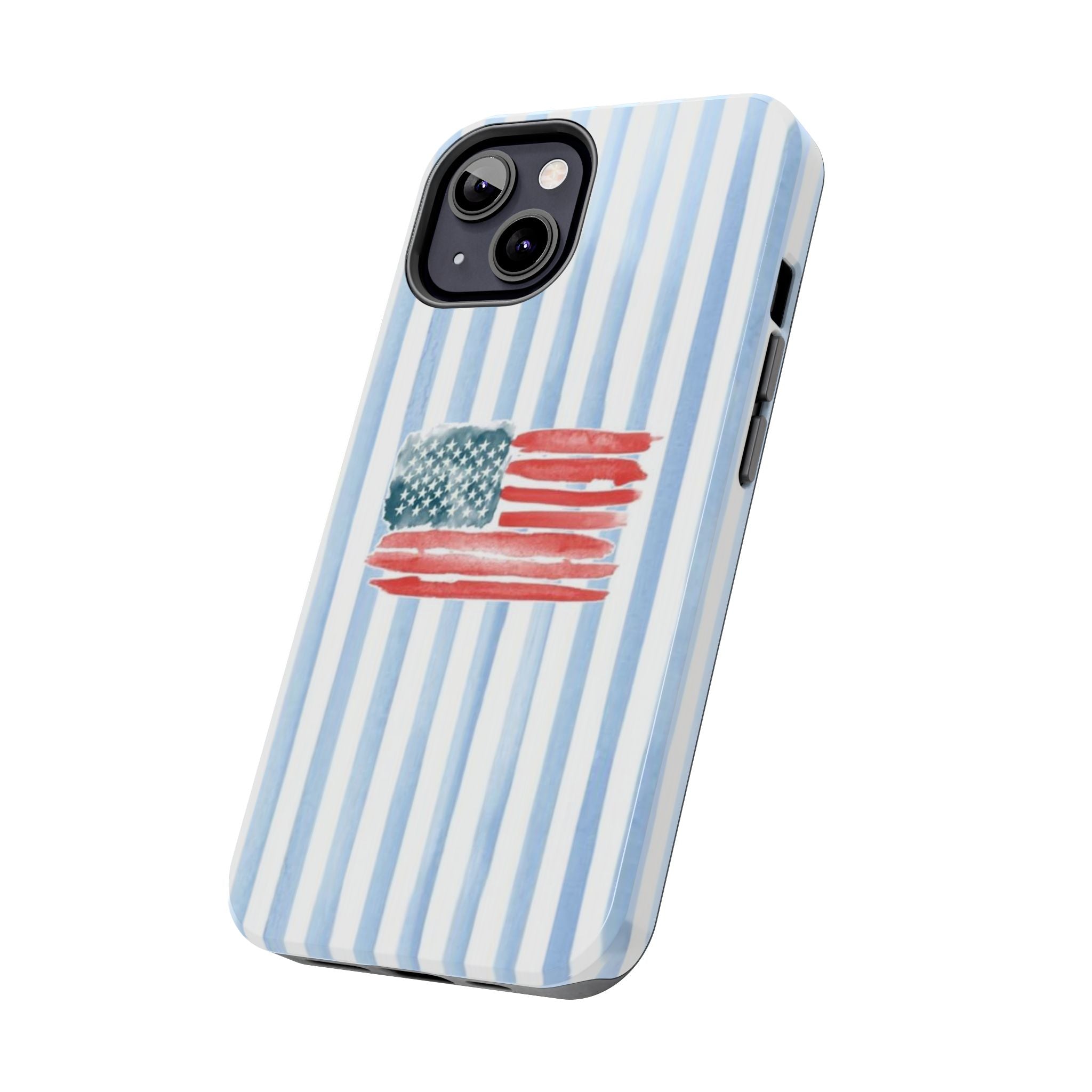 American Flag Watercolor Tough Phone Case — Blue Striped Patriotic Phone Case