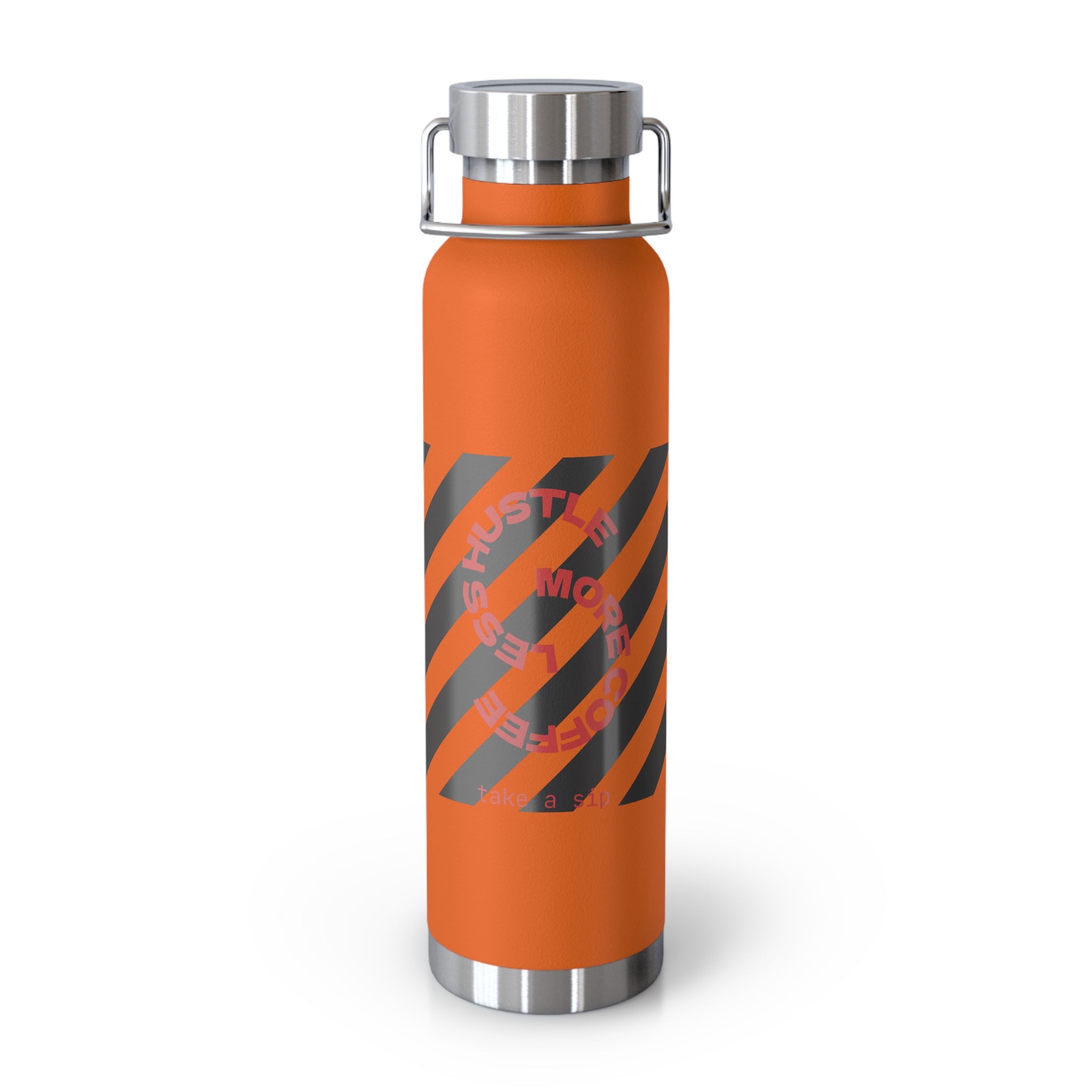 22oz Vacuum Water Bottle — Striped ‘Coffee, Hustle, More’ Insulated Stainless Flask