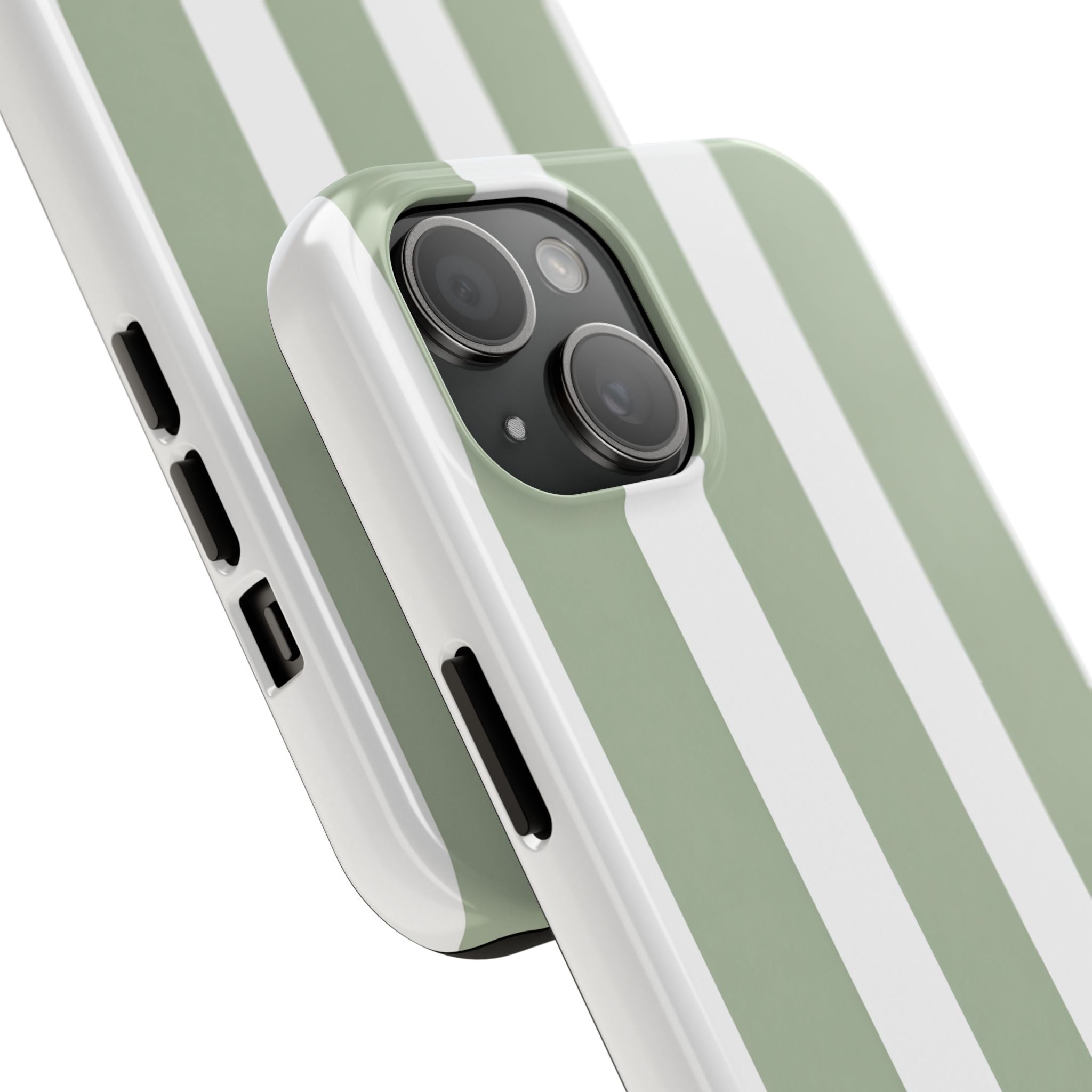 Sage & White Striped Tough Phone Case — Durable Protective Phone Cover