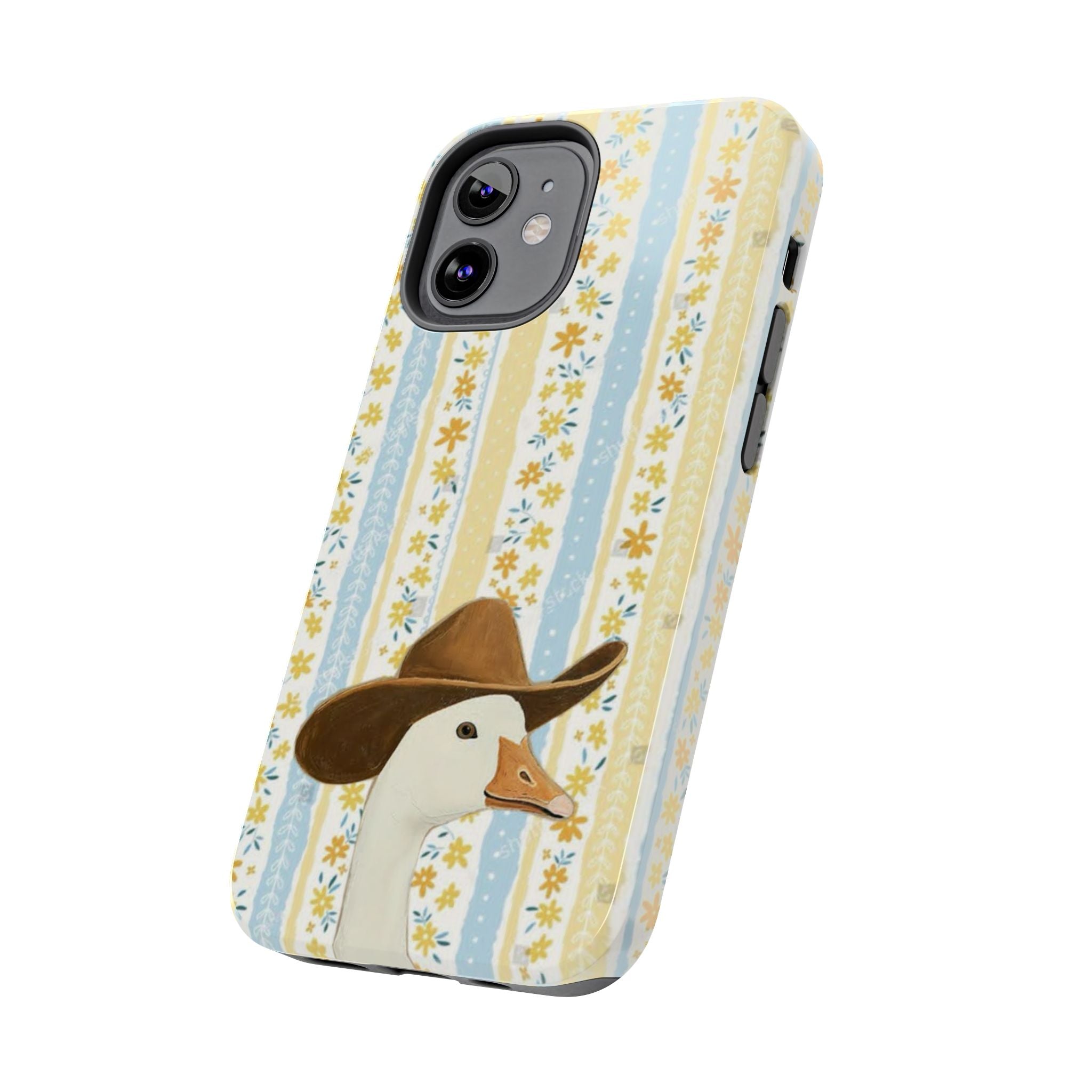 Cowboy Goose Tough Phone Case — Cute Farm Animal iPhone Case with Floral Stripes