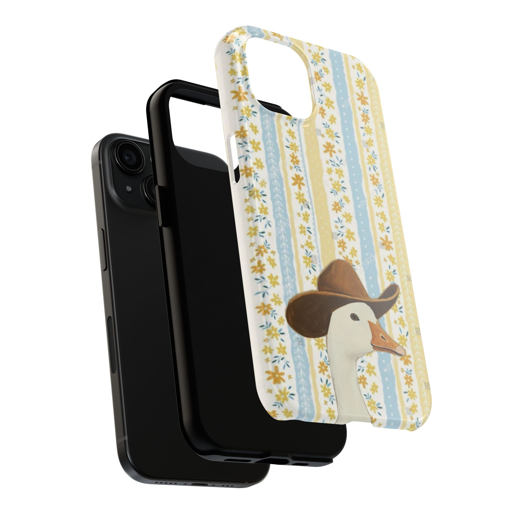 Cowboy Goose Tough Phone Case — Cute Farm Animal iPhone Case with Floral Stripes