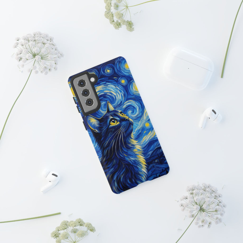 Starry Night Cat Phone Case — Van GoghStyle Blue Galaxy iPhone Cover