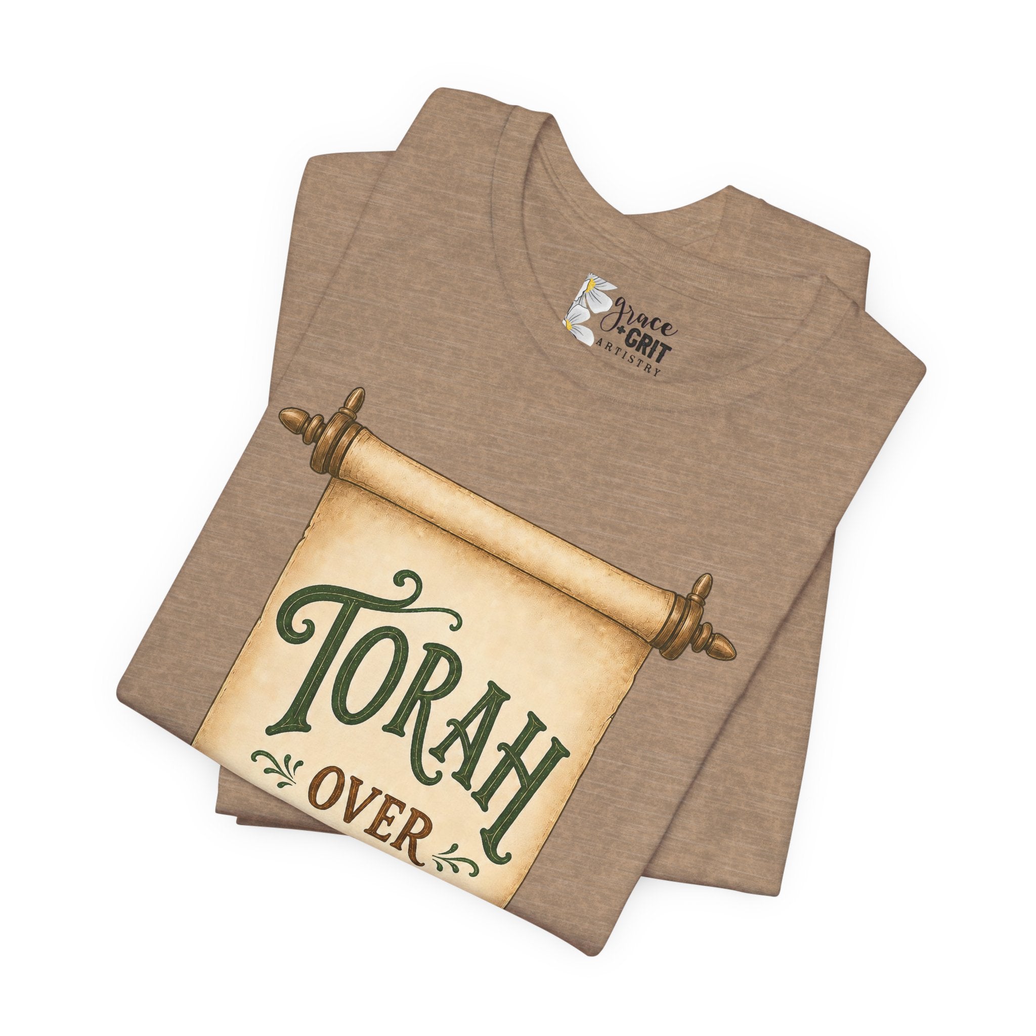 Torah Over Traditions Tee | Scroll Typography Jewish Faith Shirt