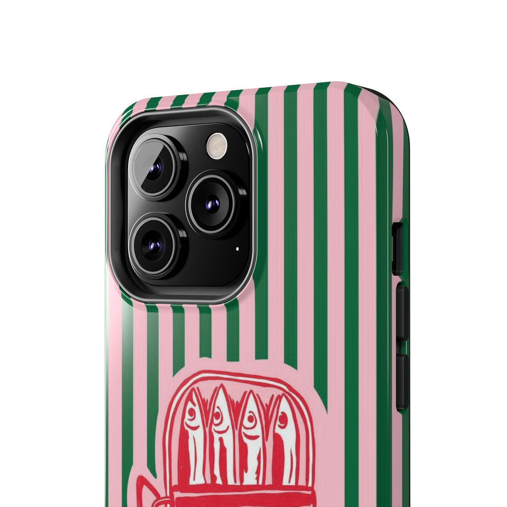 Sardine Stripes Tough Phone Case — Retro Pink & Green Protective Phone Cover