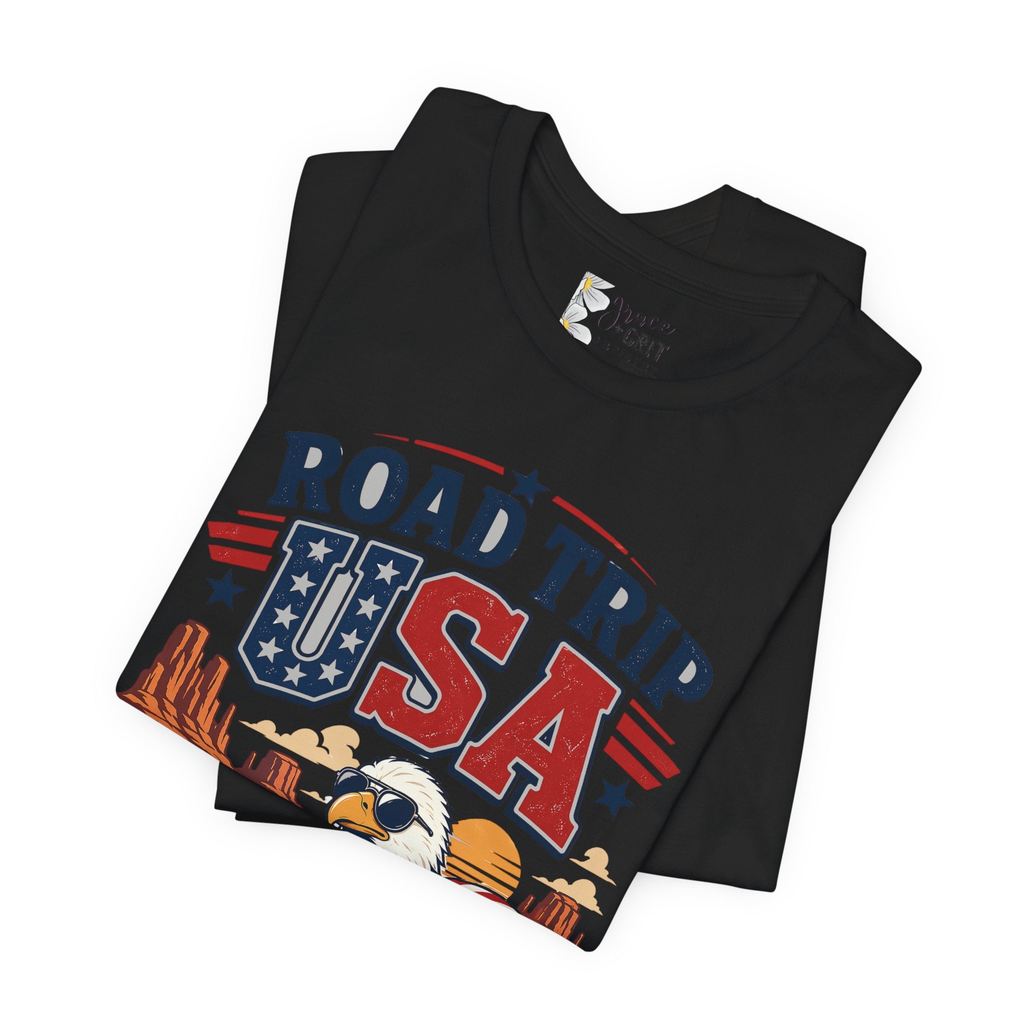 Road Trip USA Tee — Vintage Eagle & Muscle Car Patriotic T‑Shirt