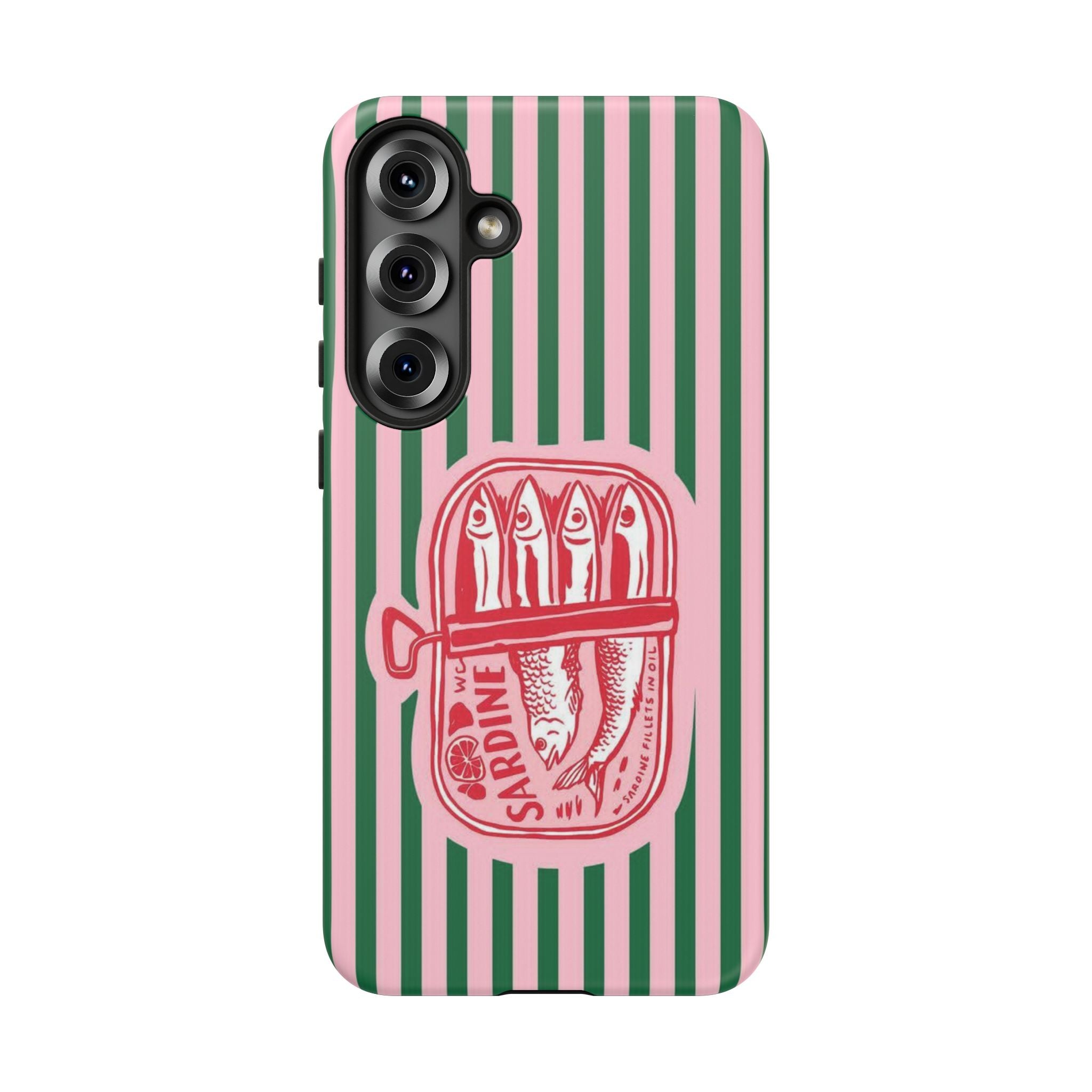 Sardine Stripe Phone Case — Retro Pink & Green Nautical Protection