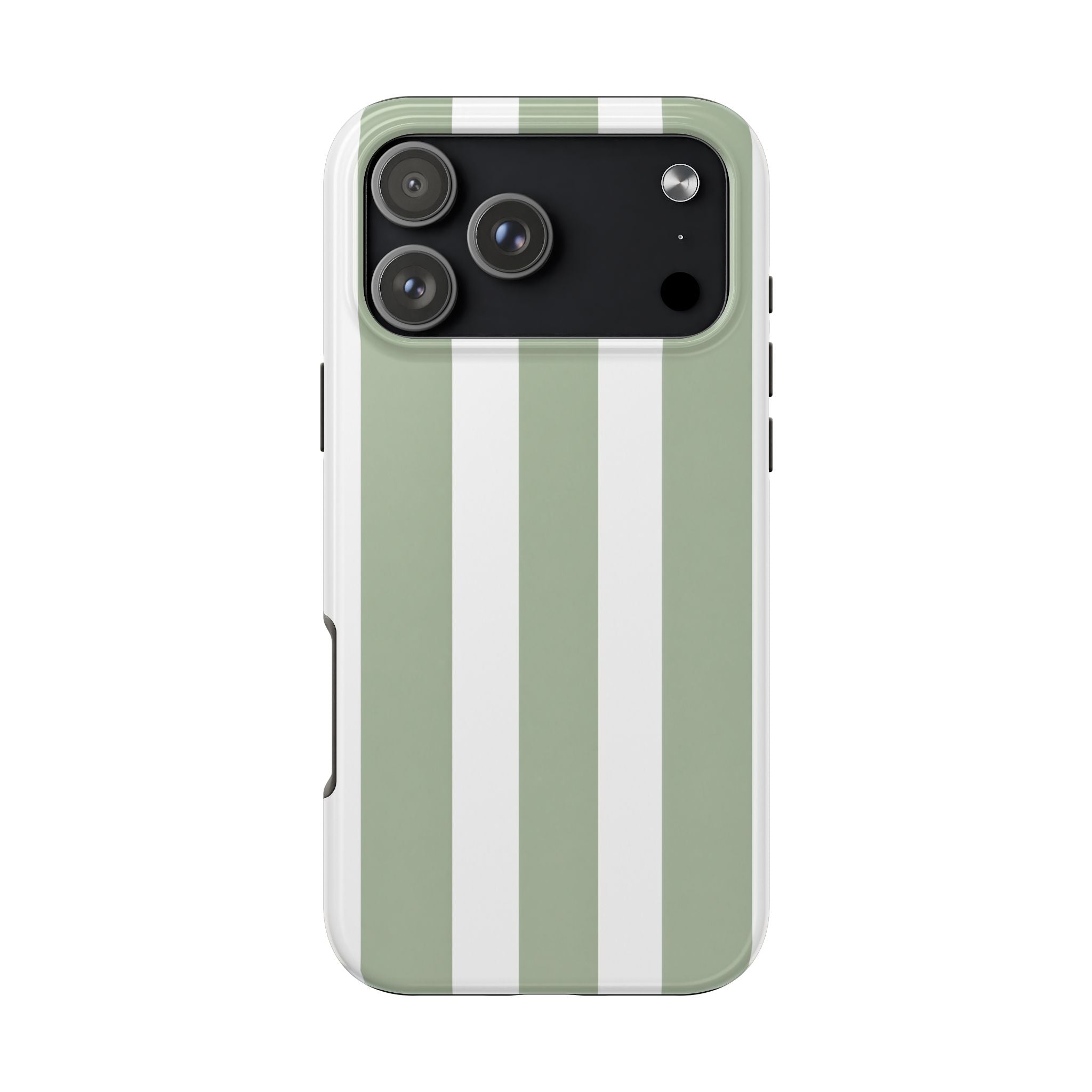 Sage & White Striped Tough Phone Case — Durable Protective Phone Cover