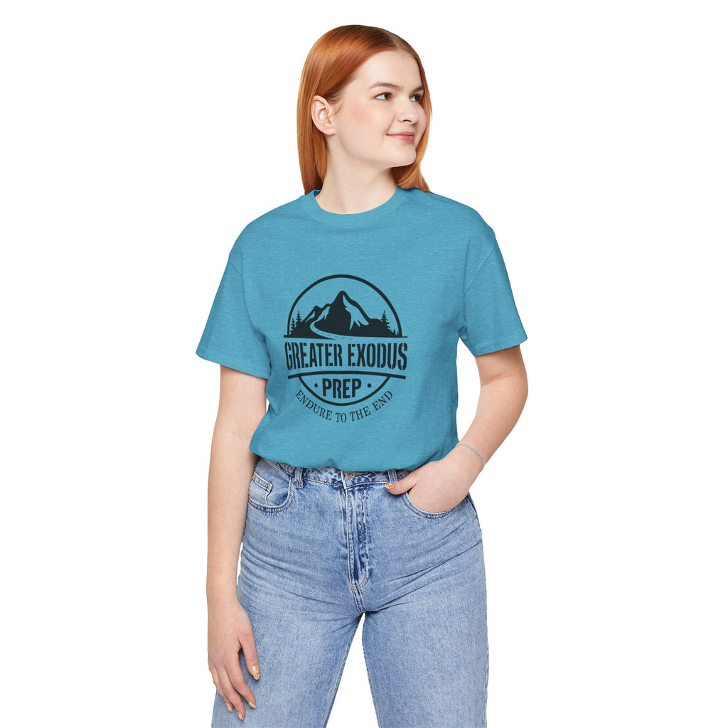 Greater Exodus Prep T-Shirt — Mountain Logo “Endure to the End” Adventure Tee