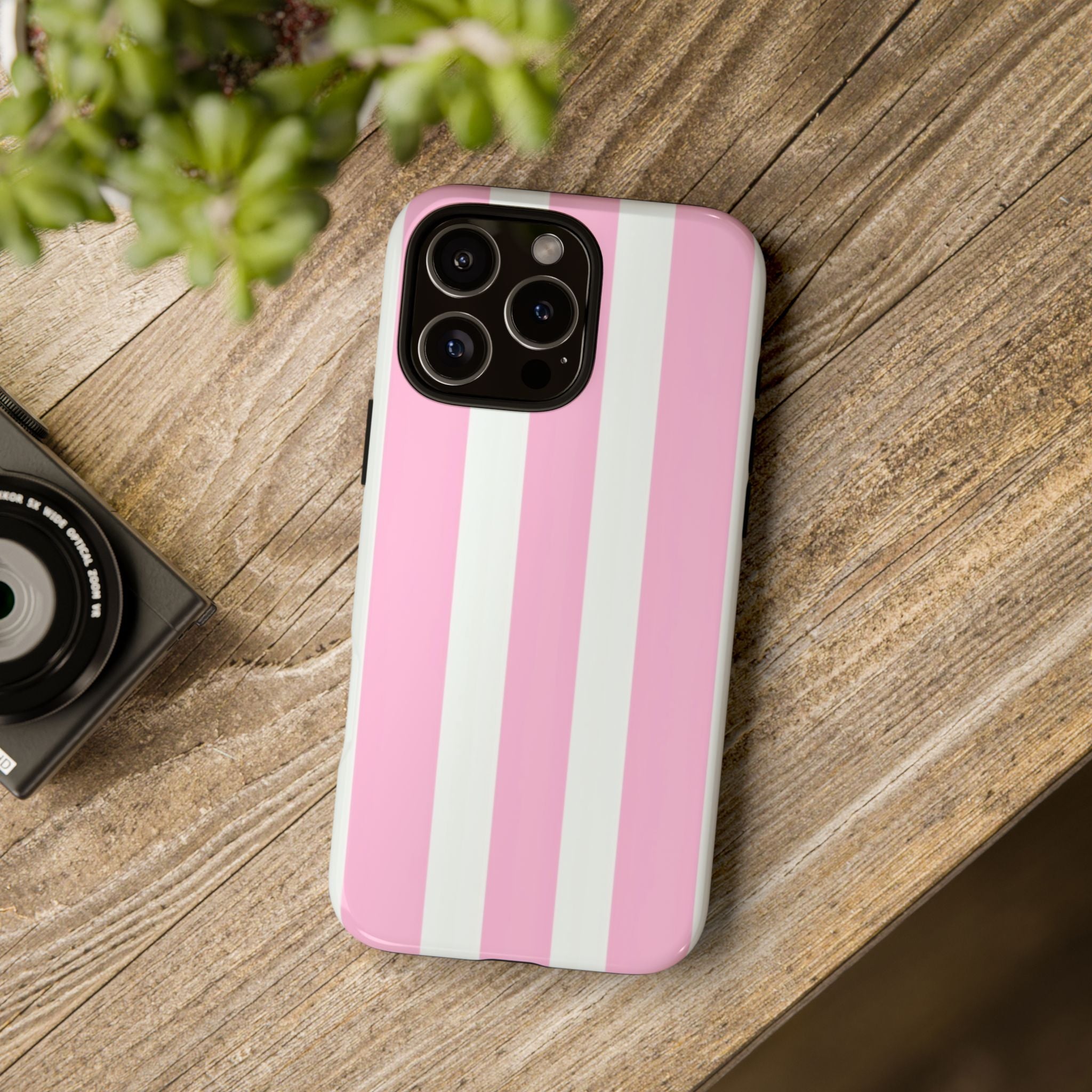 Pink & White Striped Tough Phone Case — Durable Protective Phone Cover