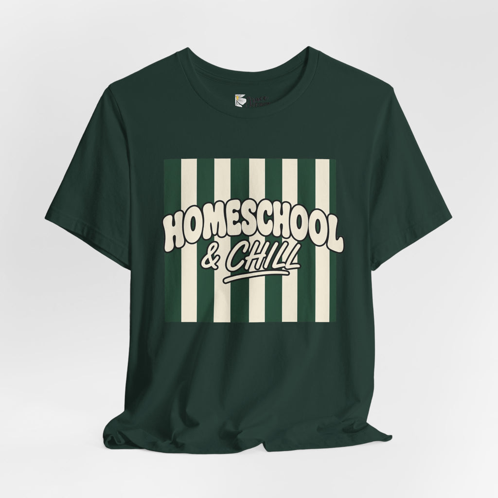 Homeschool & Chill T-Shirt — Retro Green Striped Homeschool Tee