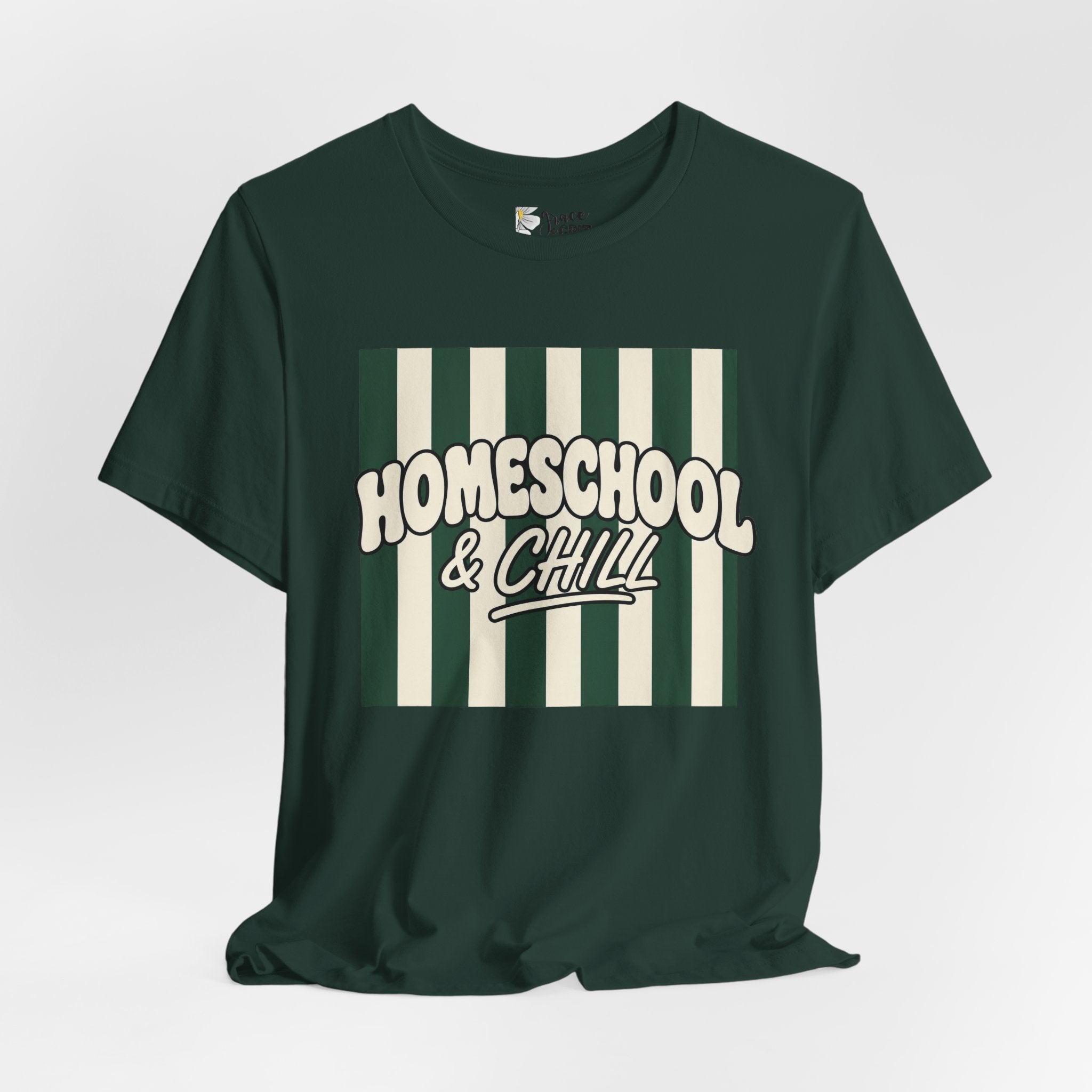 Homeschool & Chill T-Shirt — Retro Green Striped Homeschool Tee