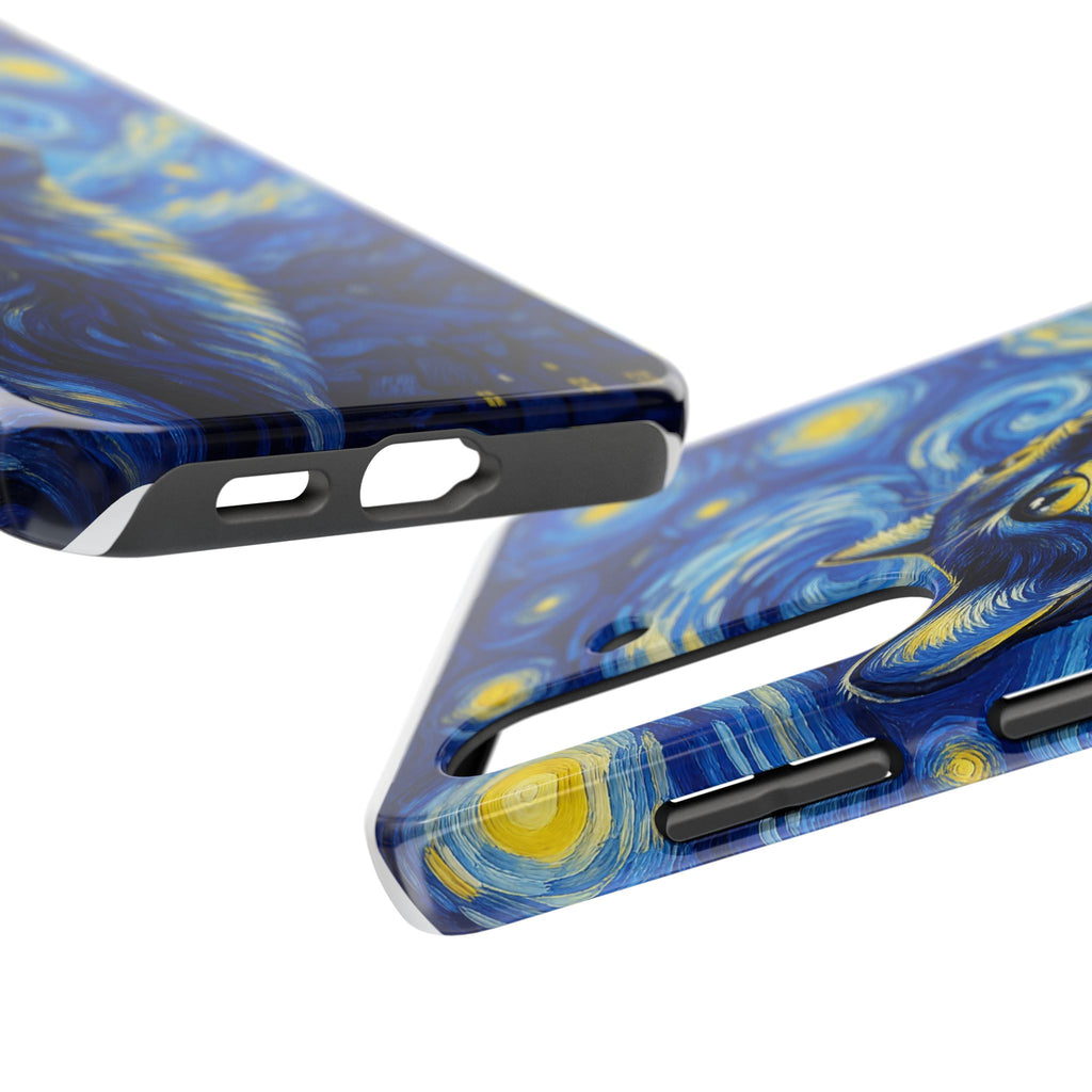Starry Night Cat Tough Phone Case — Van Gogh Style Galaxy Kitten Protective Cover