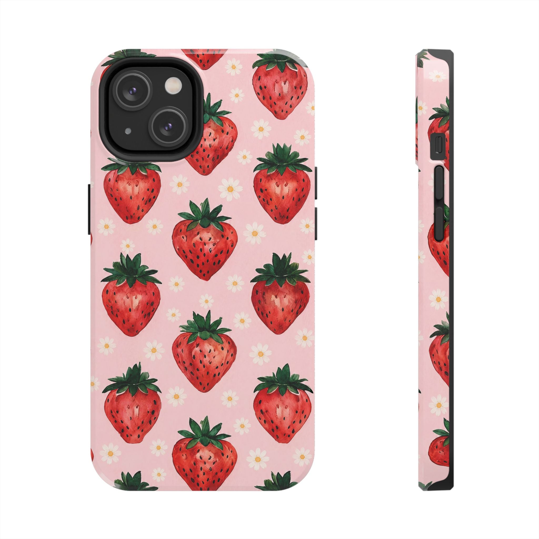 Strawberry Pattern Tough Phone Case — Cute Pink Fruit iPhone/Android Protection