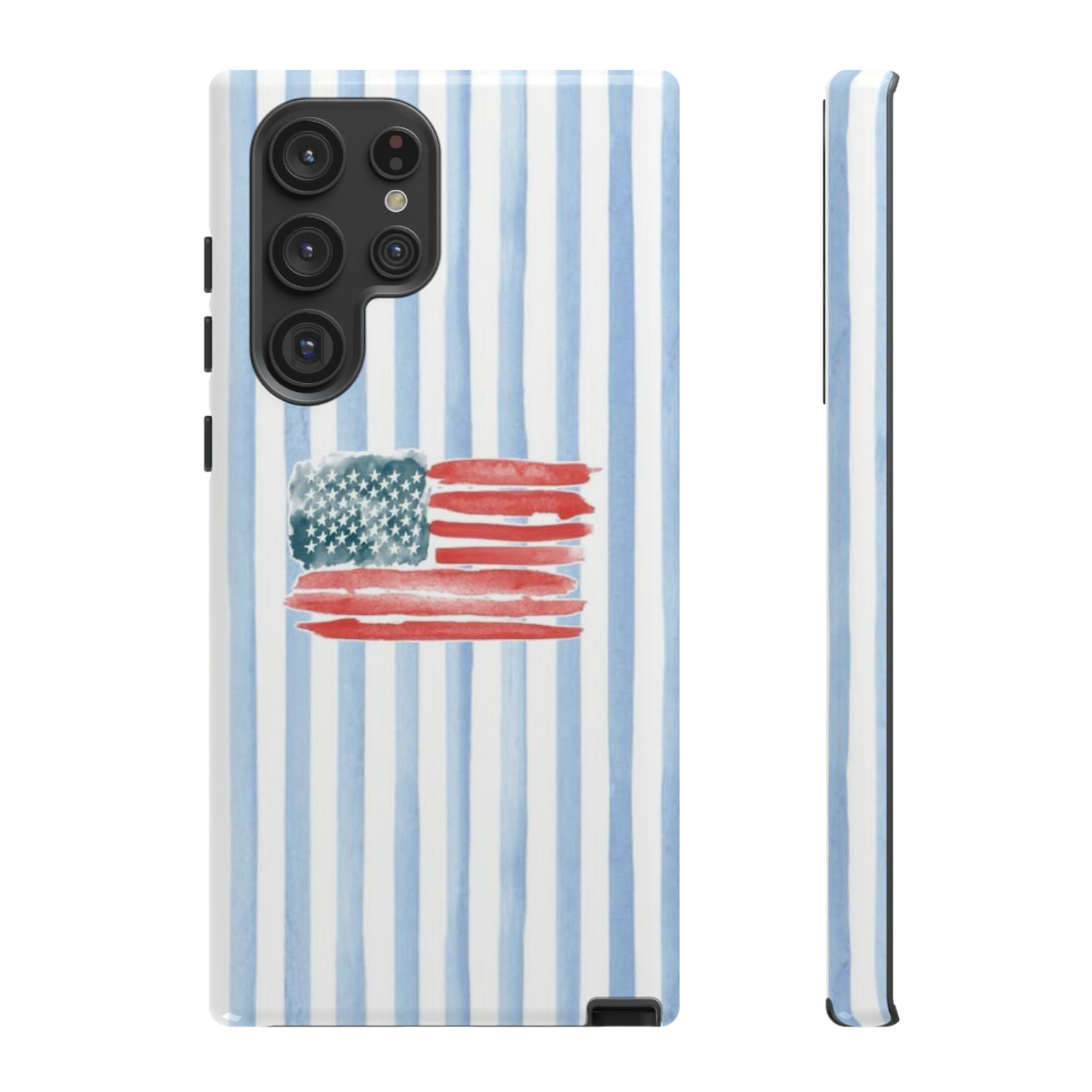 American Flag Watercolor Phone Case - Blue Stripe Tough Case