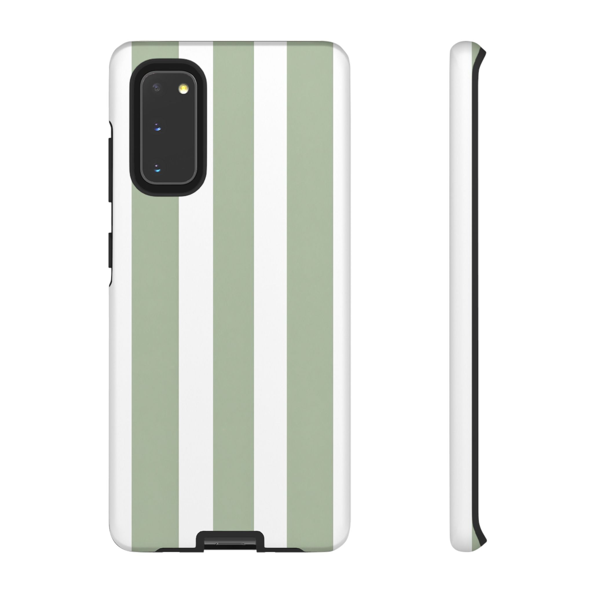 Striped Sage Tough Phone Case — Durable Green & White Vertical Stripe Phone Cover