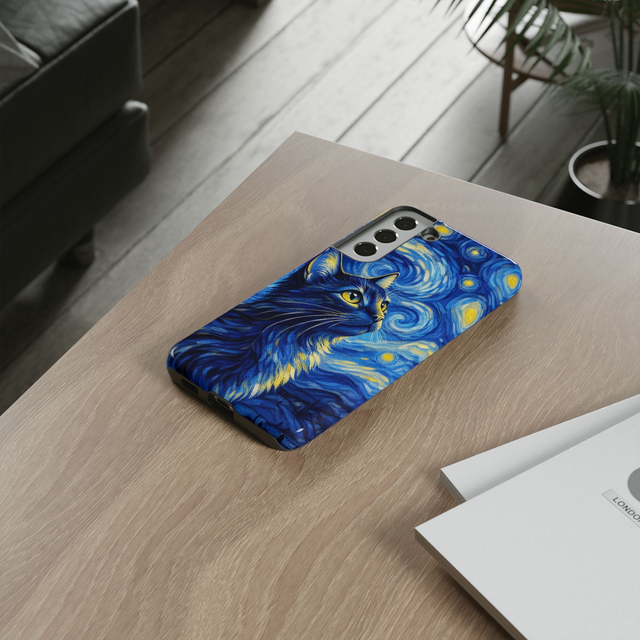 Starry Night Cat Phone Case — Van GoghStyle Blue Galaxy iPhone Cover