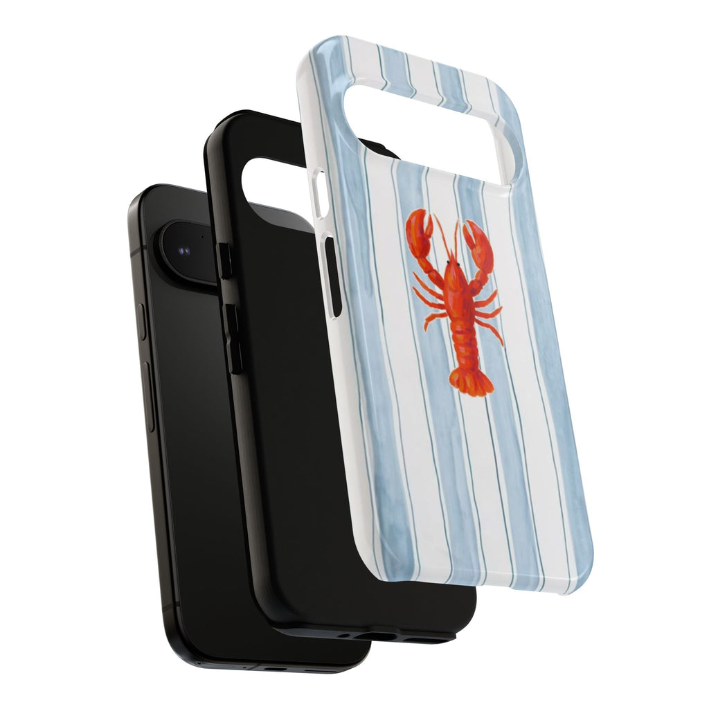 Lobster Stripe Phone Case — Nautical Blue & White Protective Cover