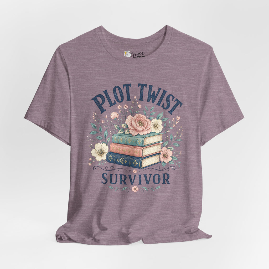 Plot Twist Survivor Tee — Floral Books Graphic T-Shirt for Book Lovers