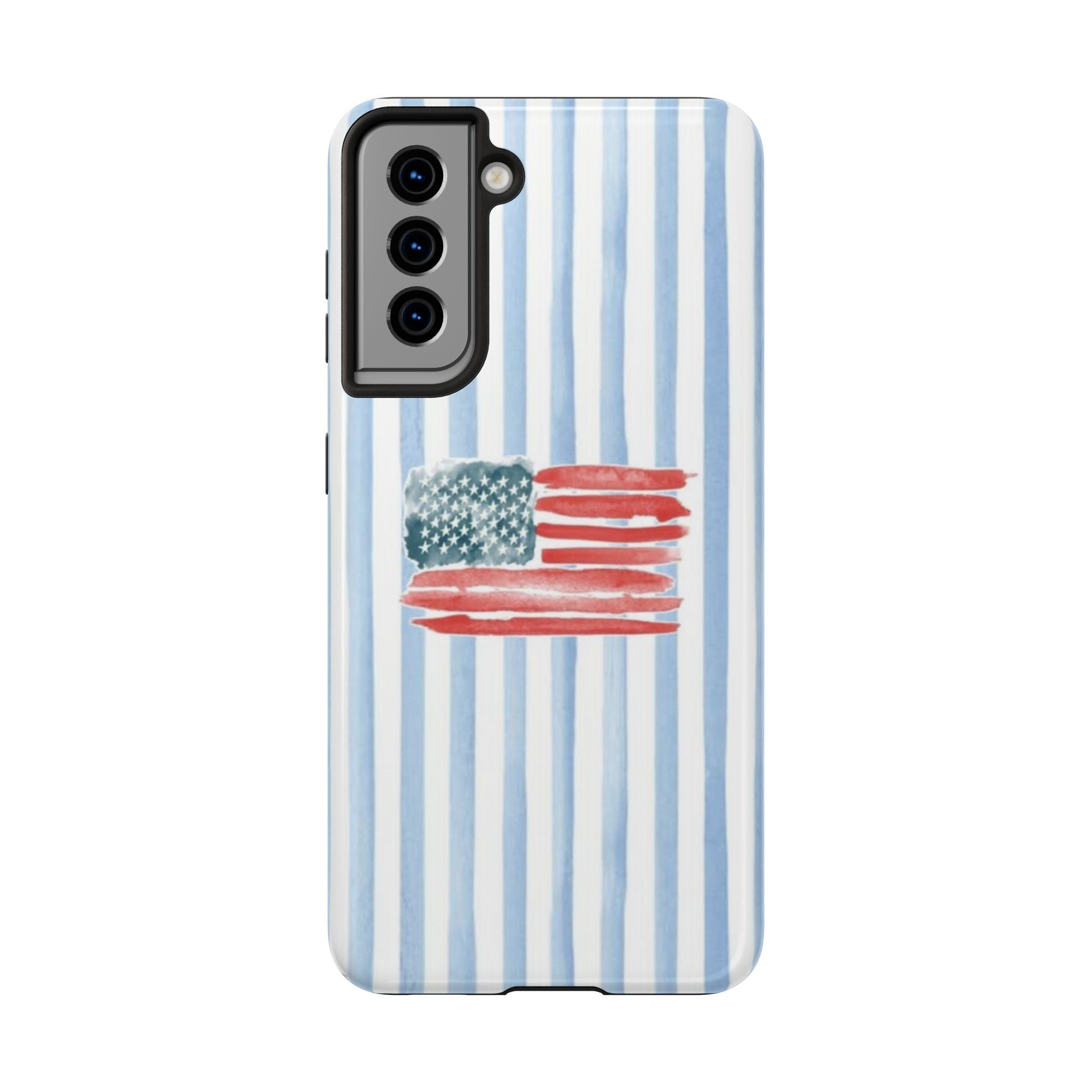 American Flag Watercolor Tough Phone Case — Blue Striped Patriotic Phone Case