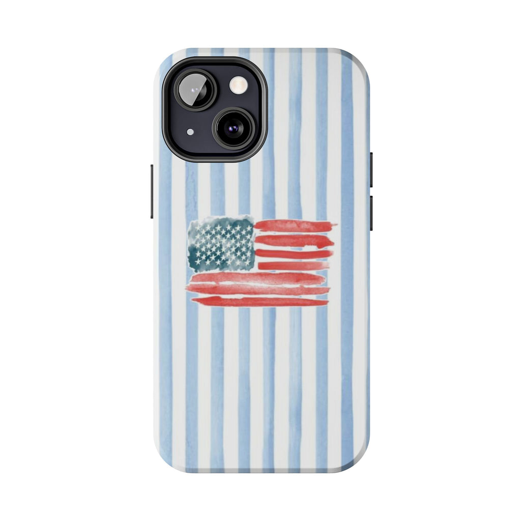 American Flag Watercolor Tough Phone Case — Blue Striped Patriotic Phone Case
