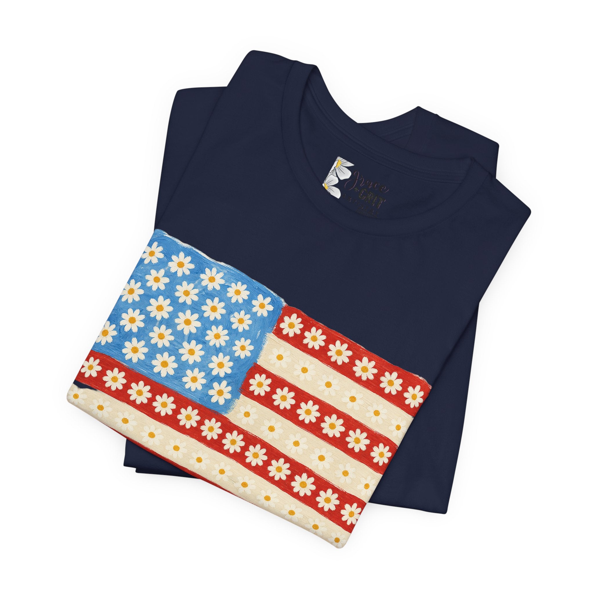 Daisy Flag T-Shirt — Retro Floral American Flag Tee for Patriotic Summer