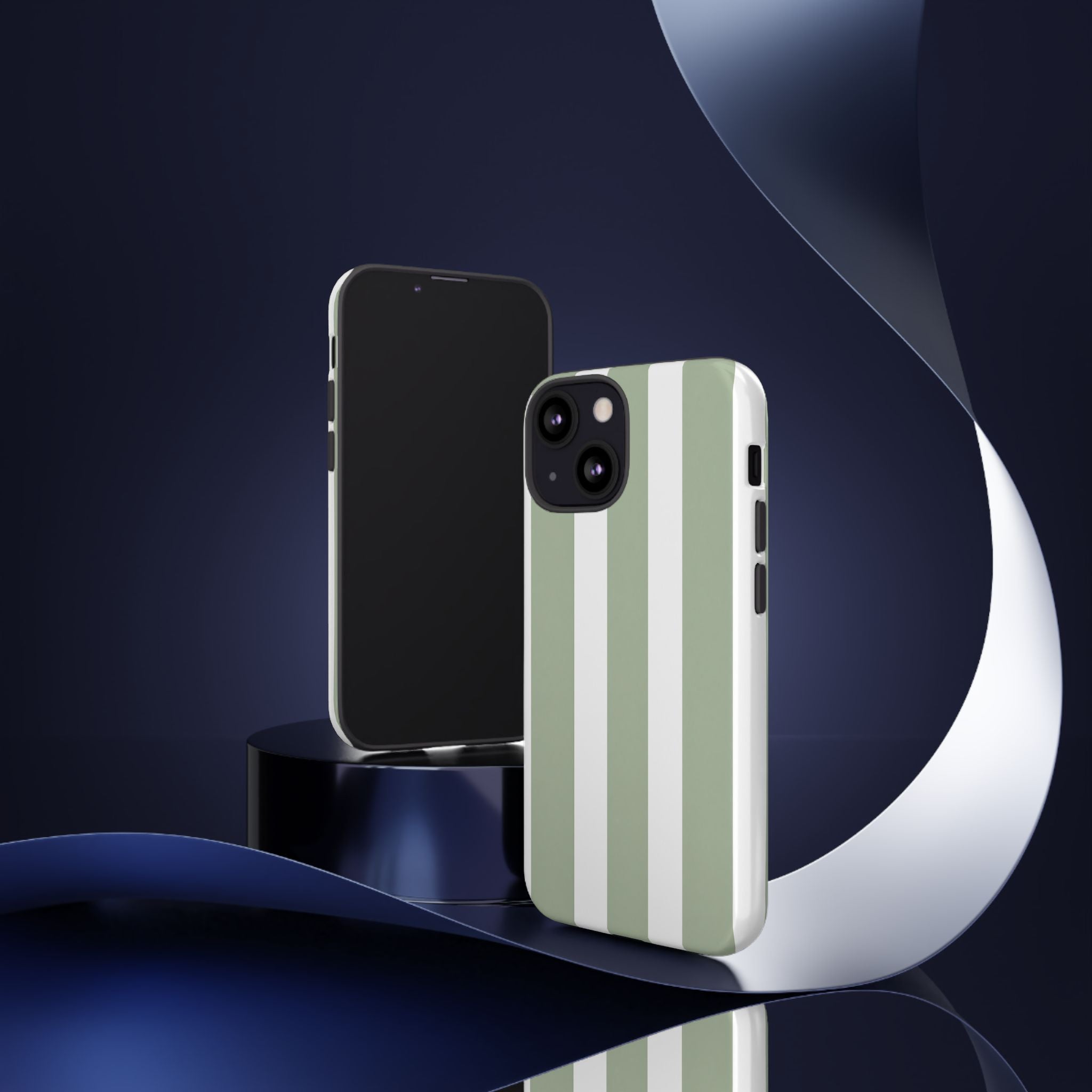 Striped Sage Tough Phone Case — Durable Green & White Vertical Stripe Phone Cover