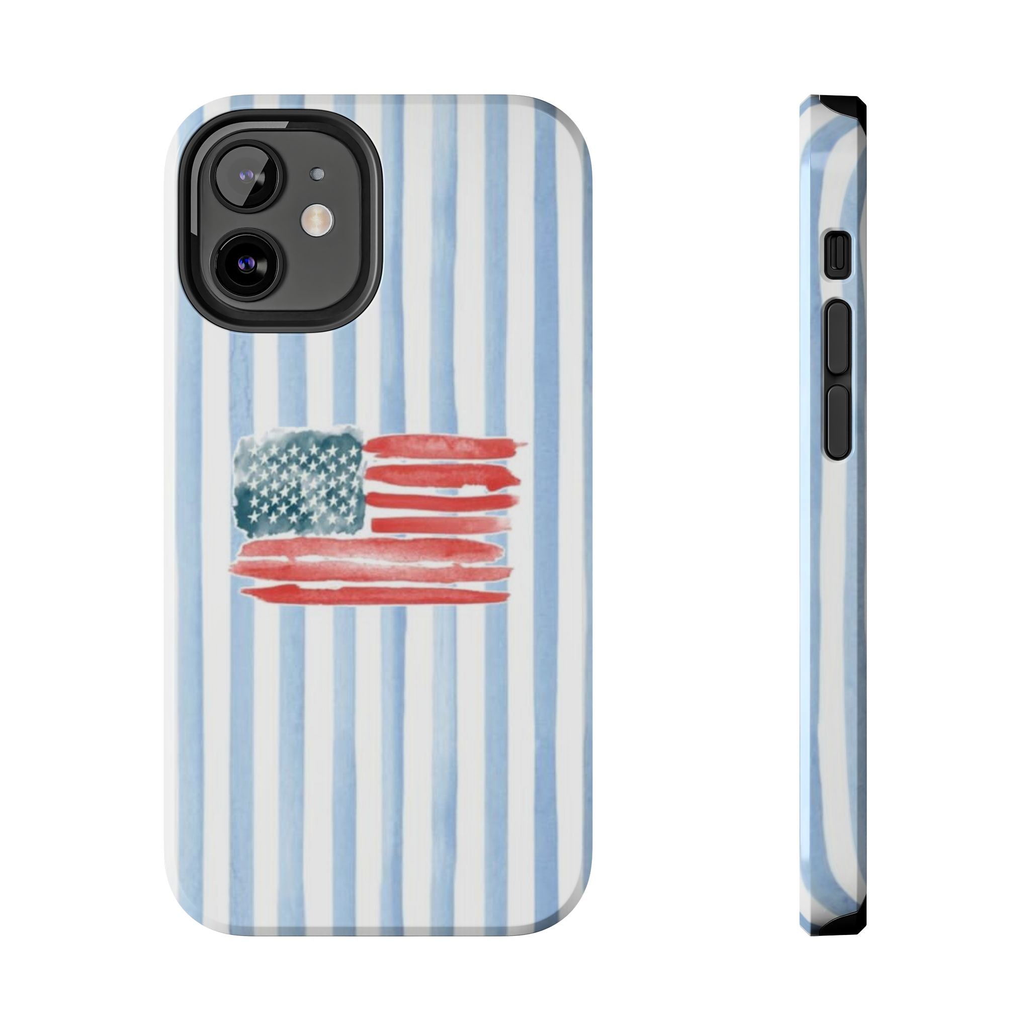 American Flag Watercolor Tough Phone Case — Blue Striped Patriotic Phone Case