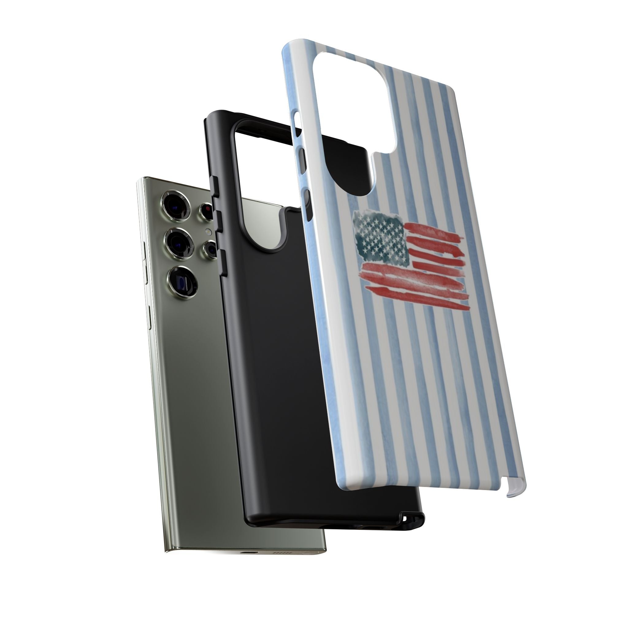 American Flag Watercolor Phone Case - Blue Stripe Tough Case