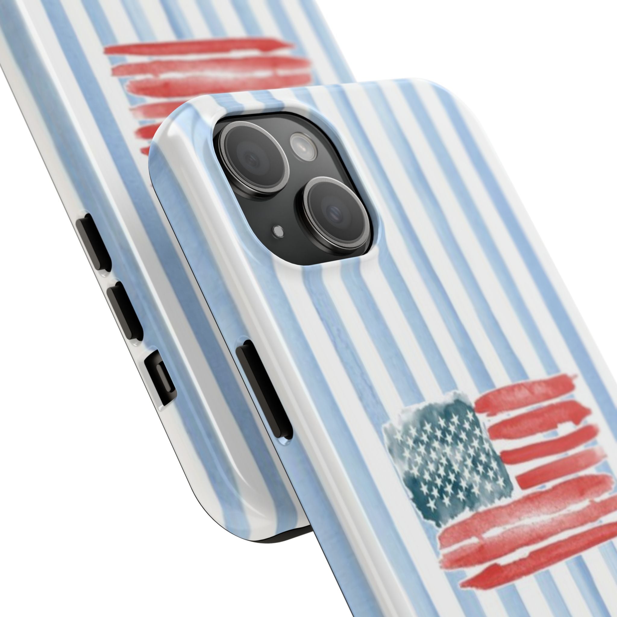 American Flag Watercolor Tough Phone Case — Blue Striped Patriotic Phone Case