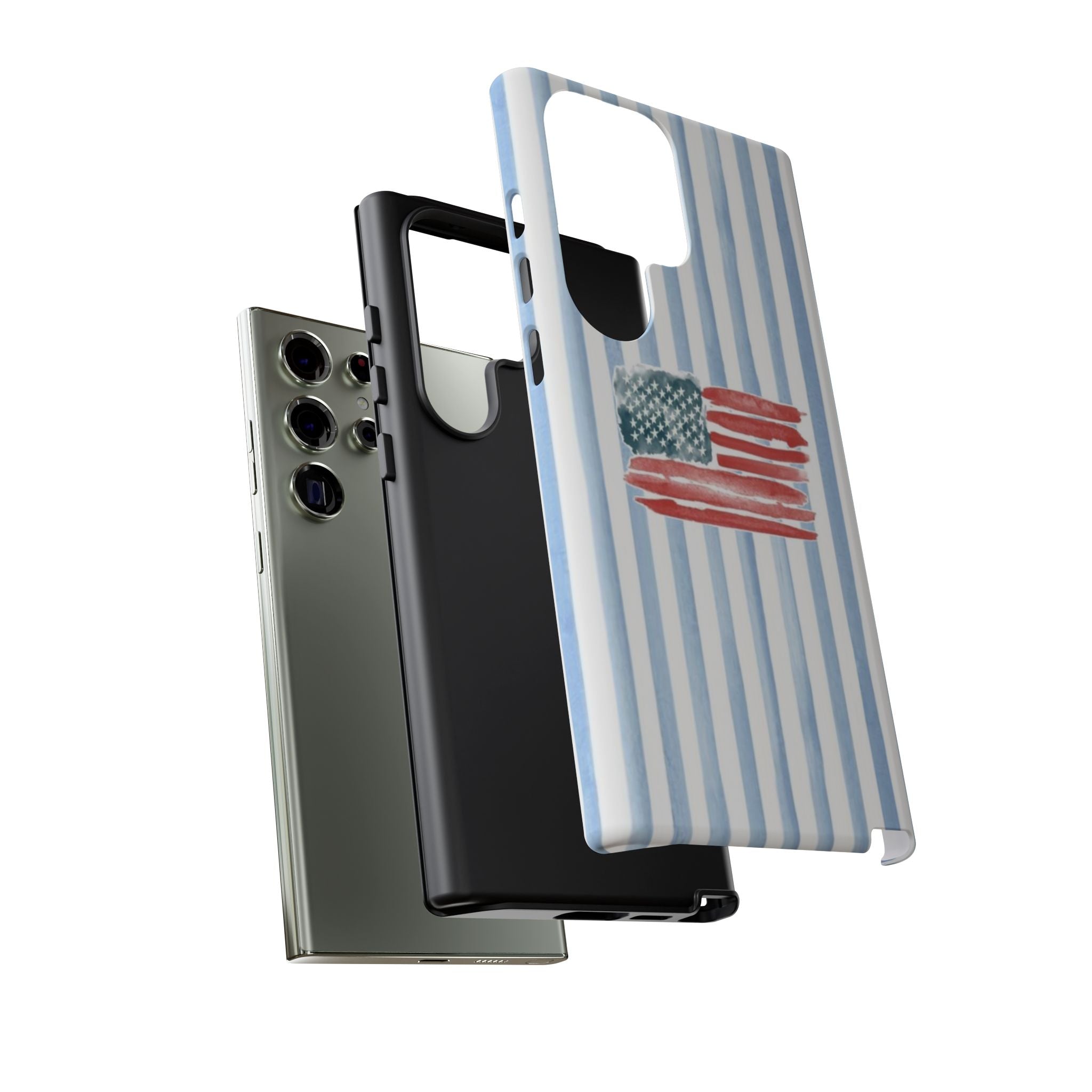 American Flag Watercolor Phone Case - Blue Stripe Tough Case