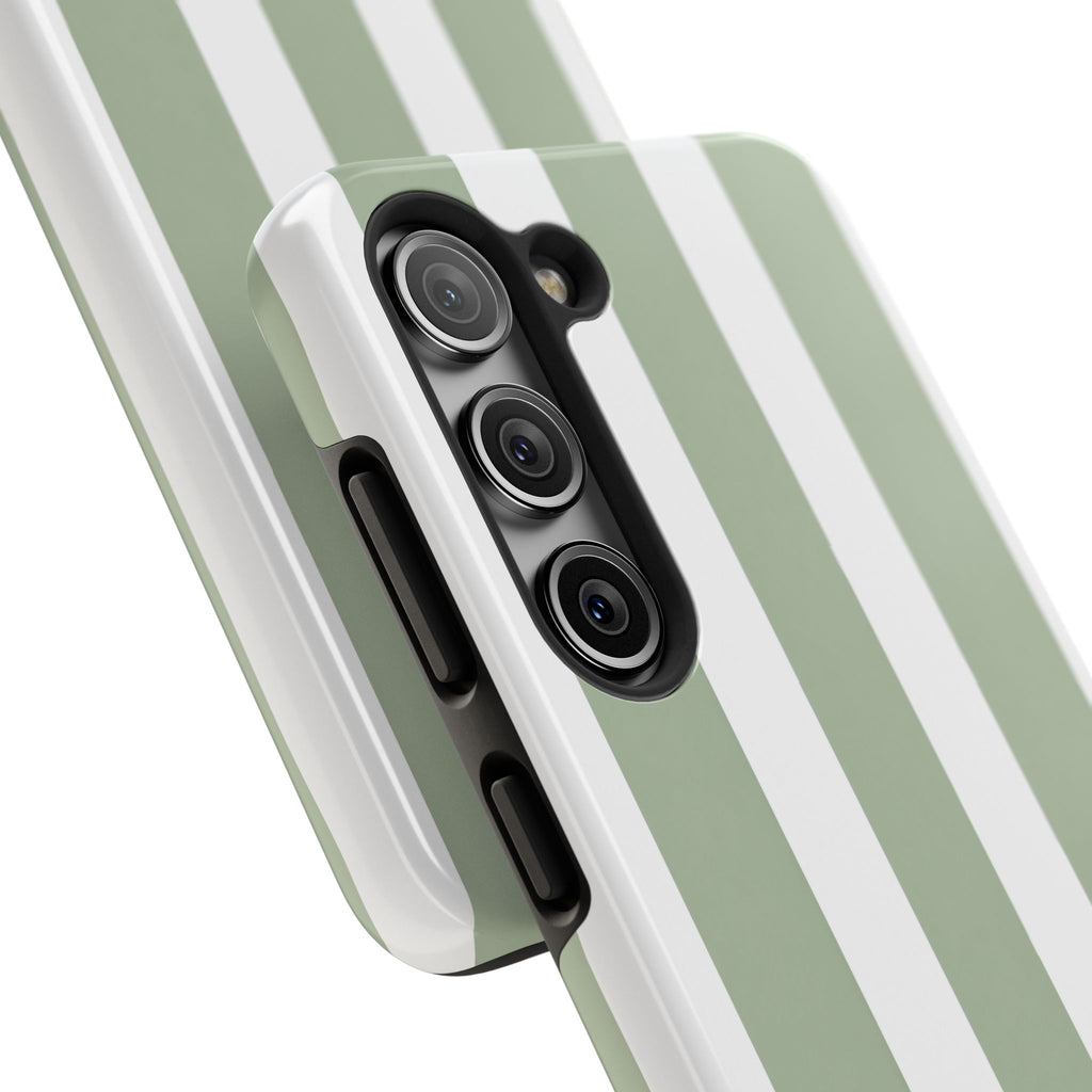 Sage & White Striped Tough Phone Case — Durable Protective Phone Cover