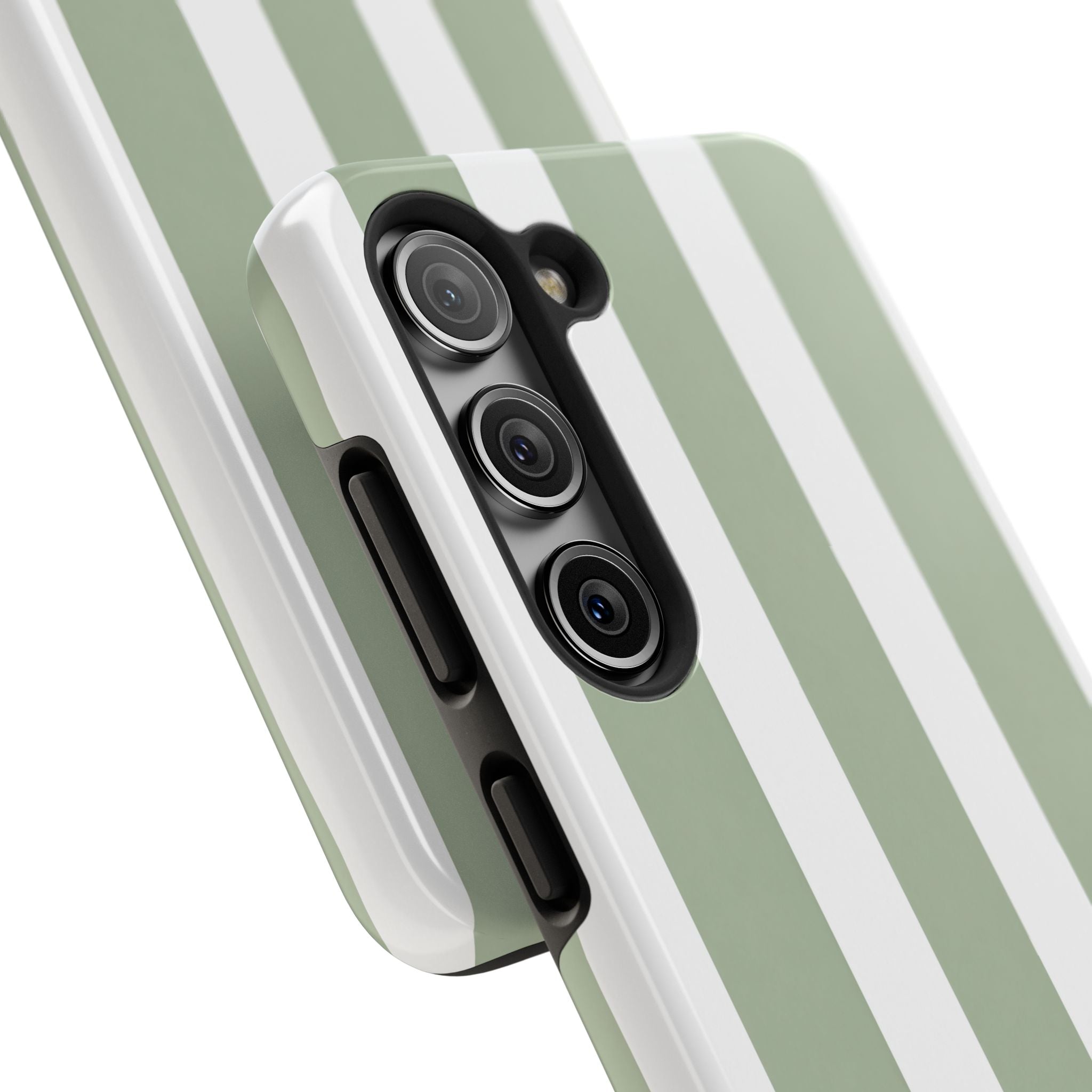 Sage & White Striped Tough Phone Case — Durable Protective Phone Cover