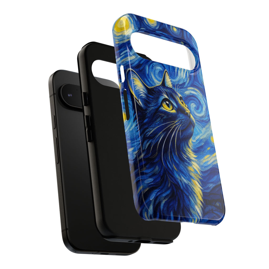 Starry Night Cat Phone Case — Van GoghStyle Blue Galaxy iPhone Cover