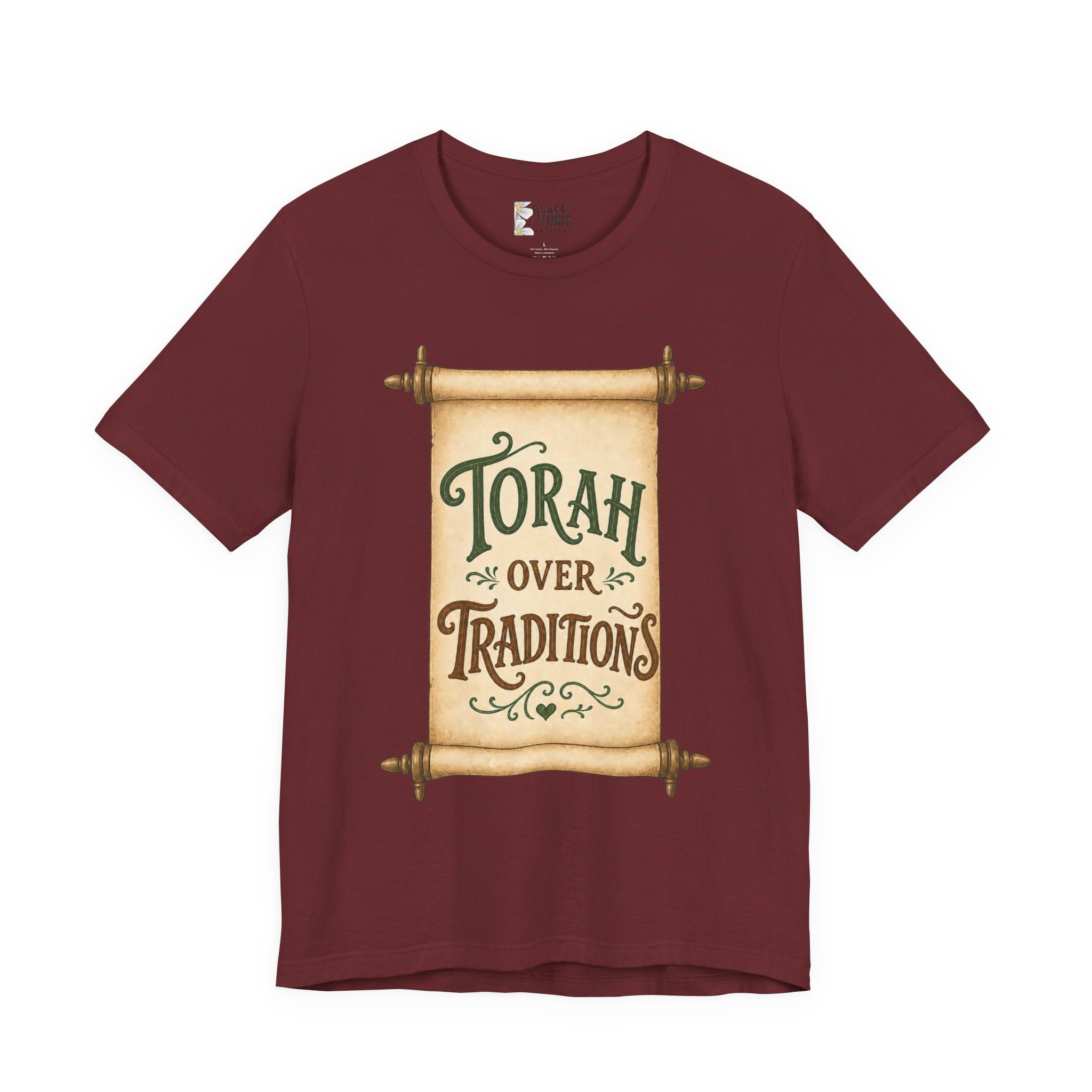 Torah Over Traditions Tee | Scroll Typography Jewish Faith Shirt