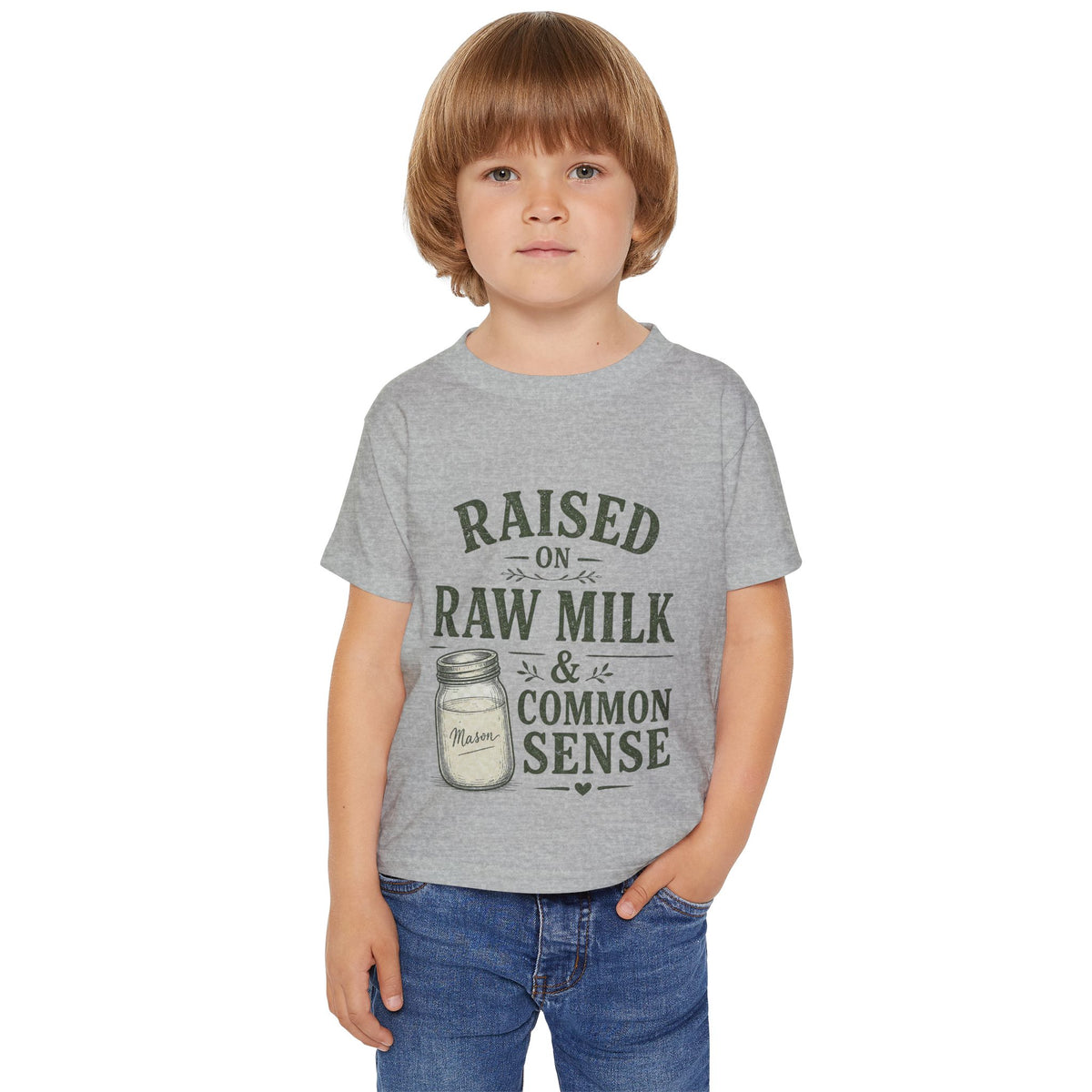 Toddler T-Shirt — "Raised on Raw Milk & Common Sense" Rustic Farmhouse Tee