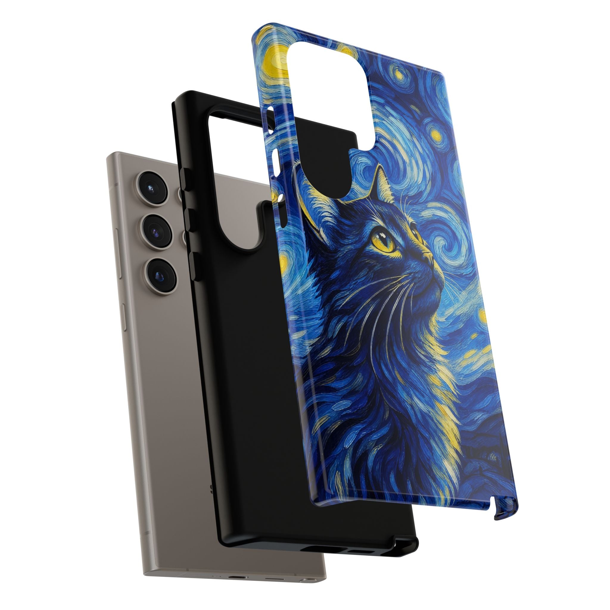 Starry Night Cat Phone Case — Van GoghStyle Blue Galaxy iPhone Cover