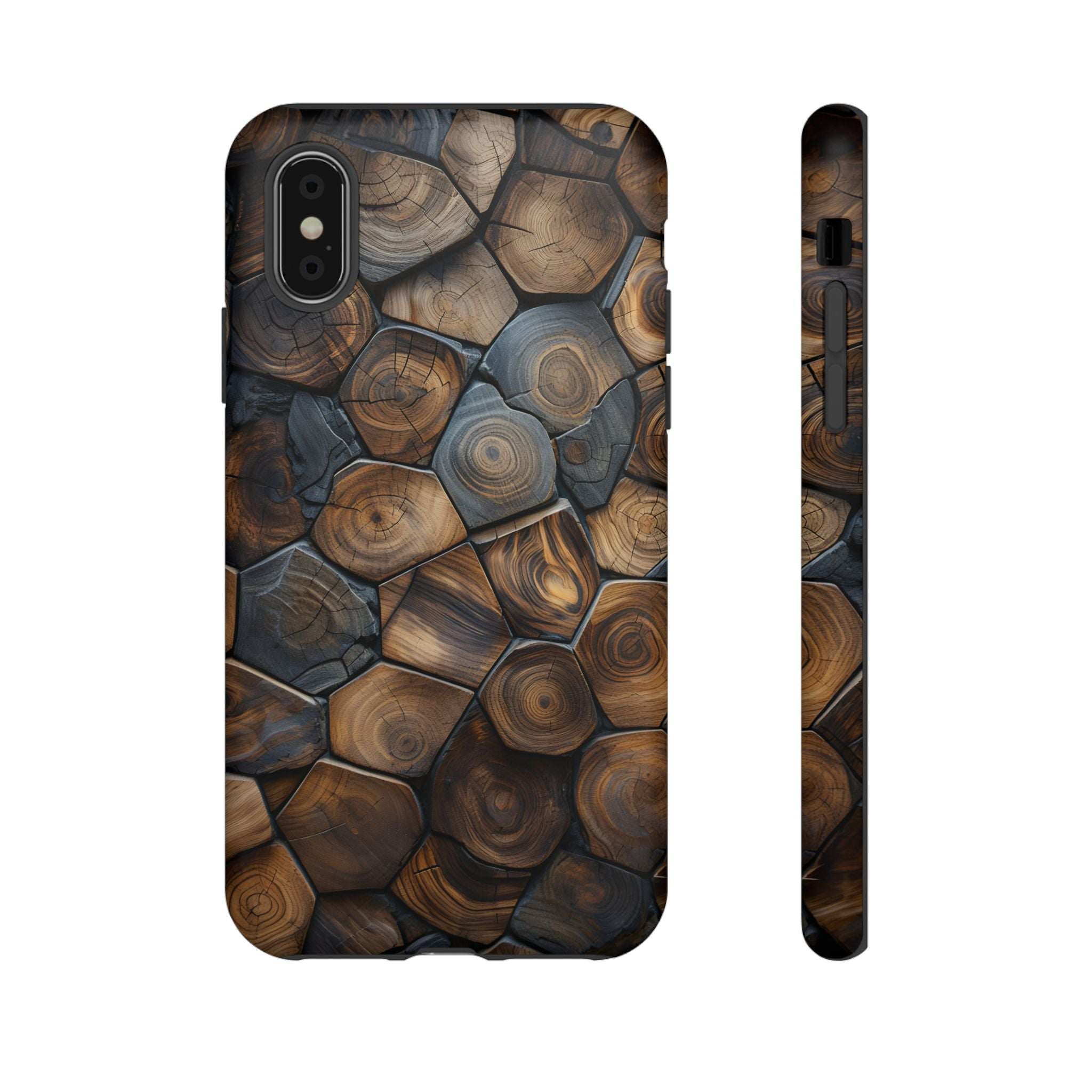 Wood Grain Hex Phone Case — Rustic Geometric iPhone Protection