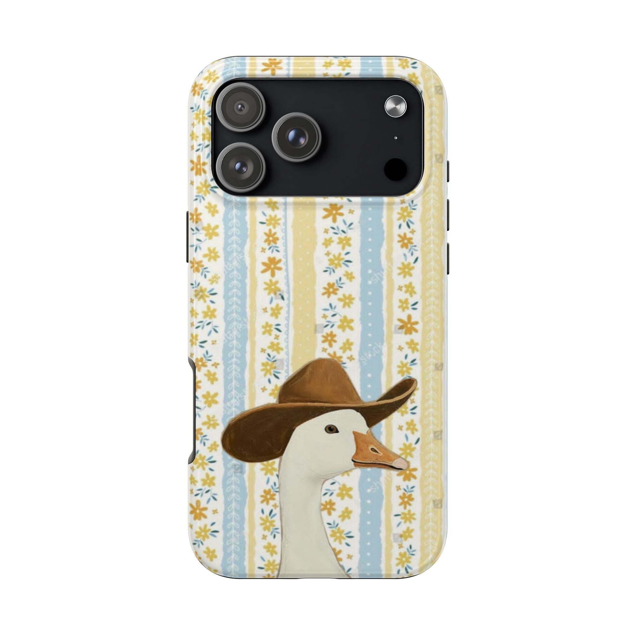 Cowboy Goose Tough Phone Case — Cute Farm Animal iPhone Case with Floral Stripes