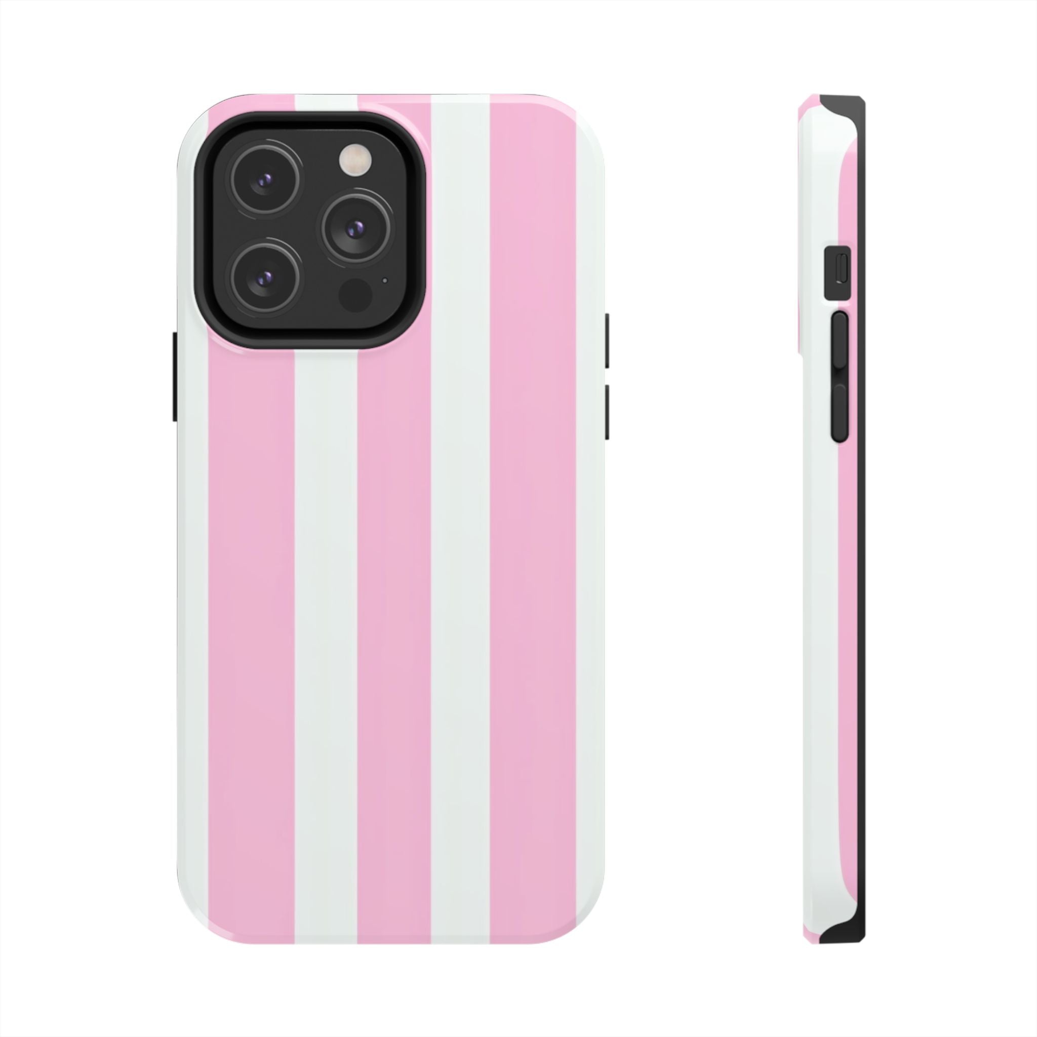Pink & White Stripe Tough Phone Case — Protective Stripe iPhone Cover